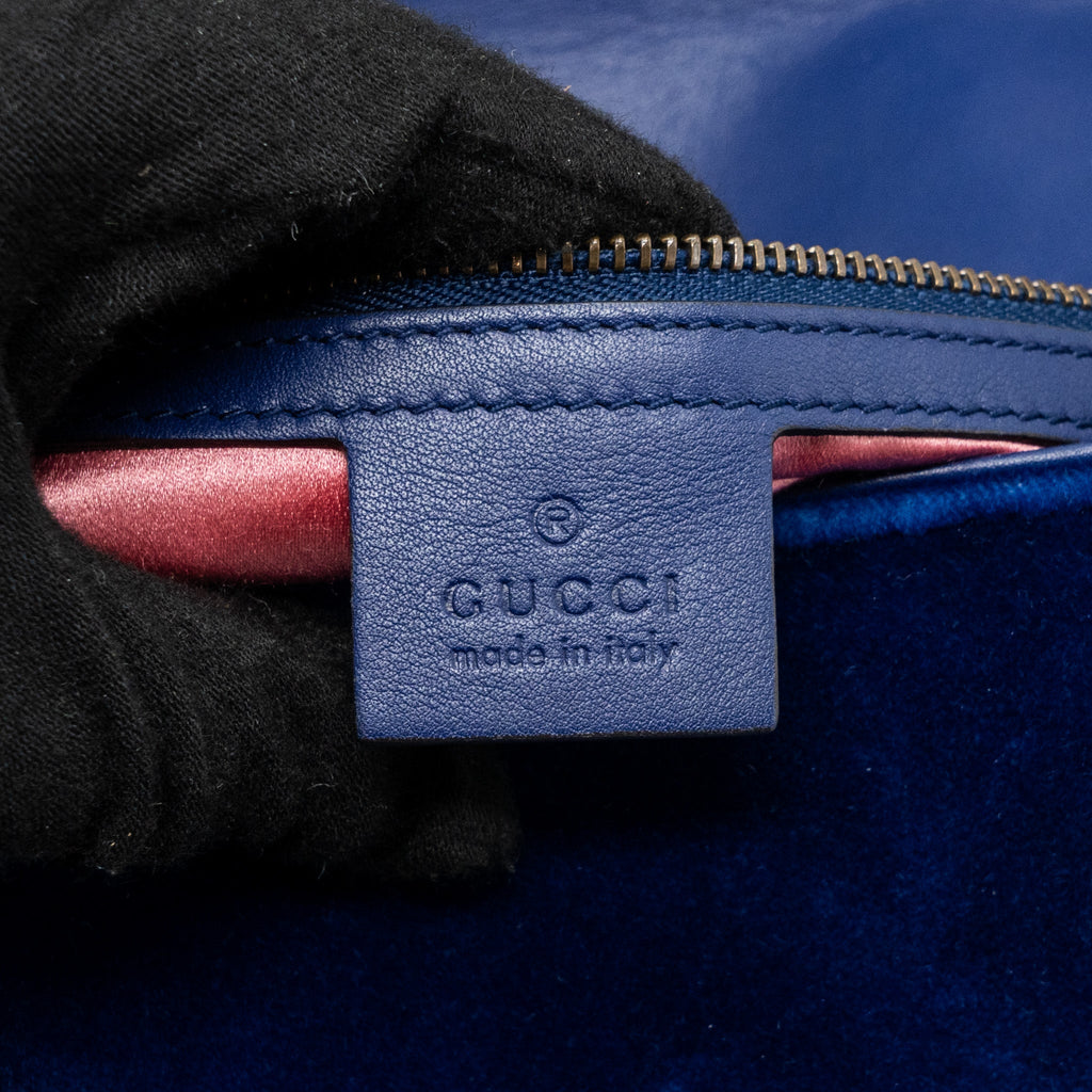 GUCCI GG MARMONT SHOULDER BAG VELVET BLUE GHW