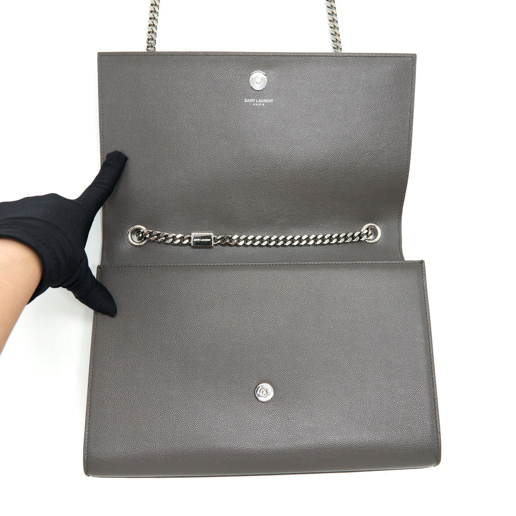 SAINT LAURENT(YSL) LARGE MONOGRAMME KATE CHAIN BAG GRAINED CALFSKIN GREY SHW
