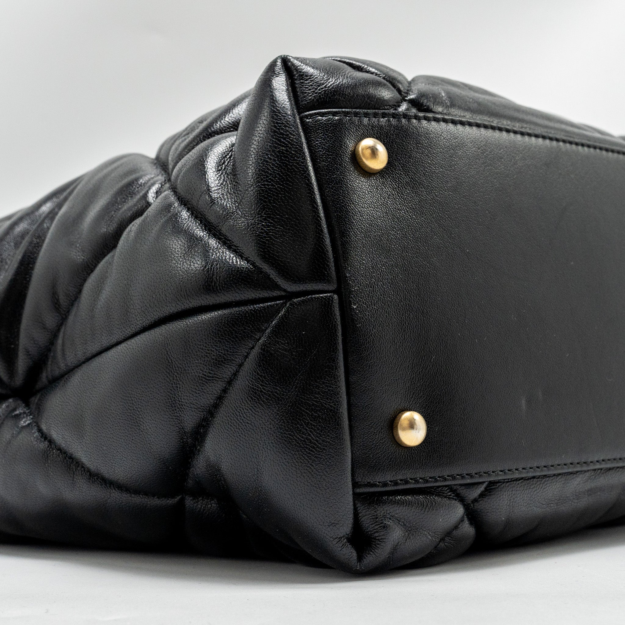 CHANEL NEW YORK BOWLING BAG QUILTED LAMBSKIN BLACK GHW