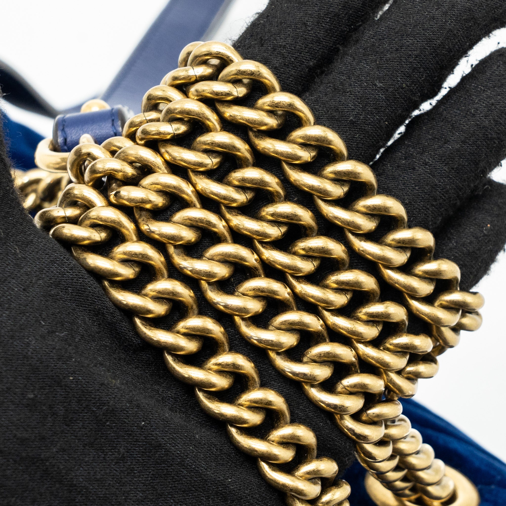 GUCCI GG MARMONT SHOULDER BAG VELVET BLUE GHW