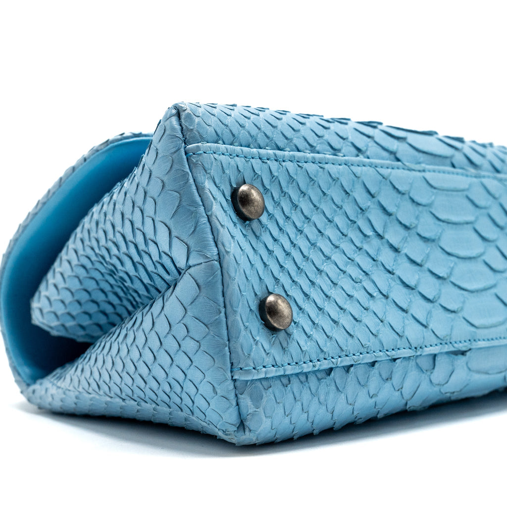 CHANEL SMALL COCO HANDLE PYTHON LIGHT BLUE RUTHENIUM HARDWARE