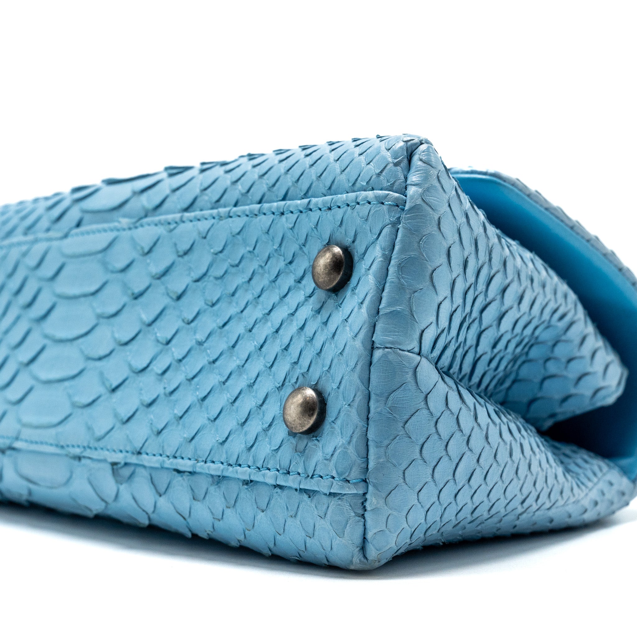 CHANEL SMALL COCO HANDLE PYTHON LIGHT BLUE RUTHENIUM HARDWARE