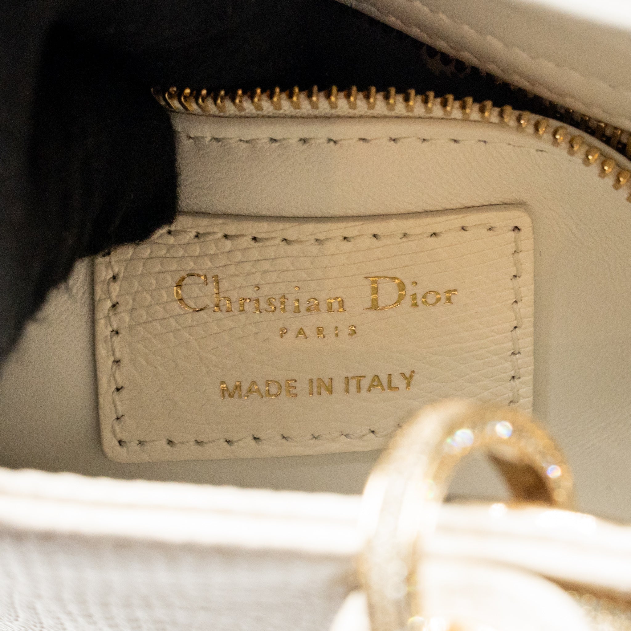 DIOR MINI LADY DIOR LIZARD WITH CRYSTAL WHITE LGHW