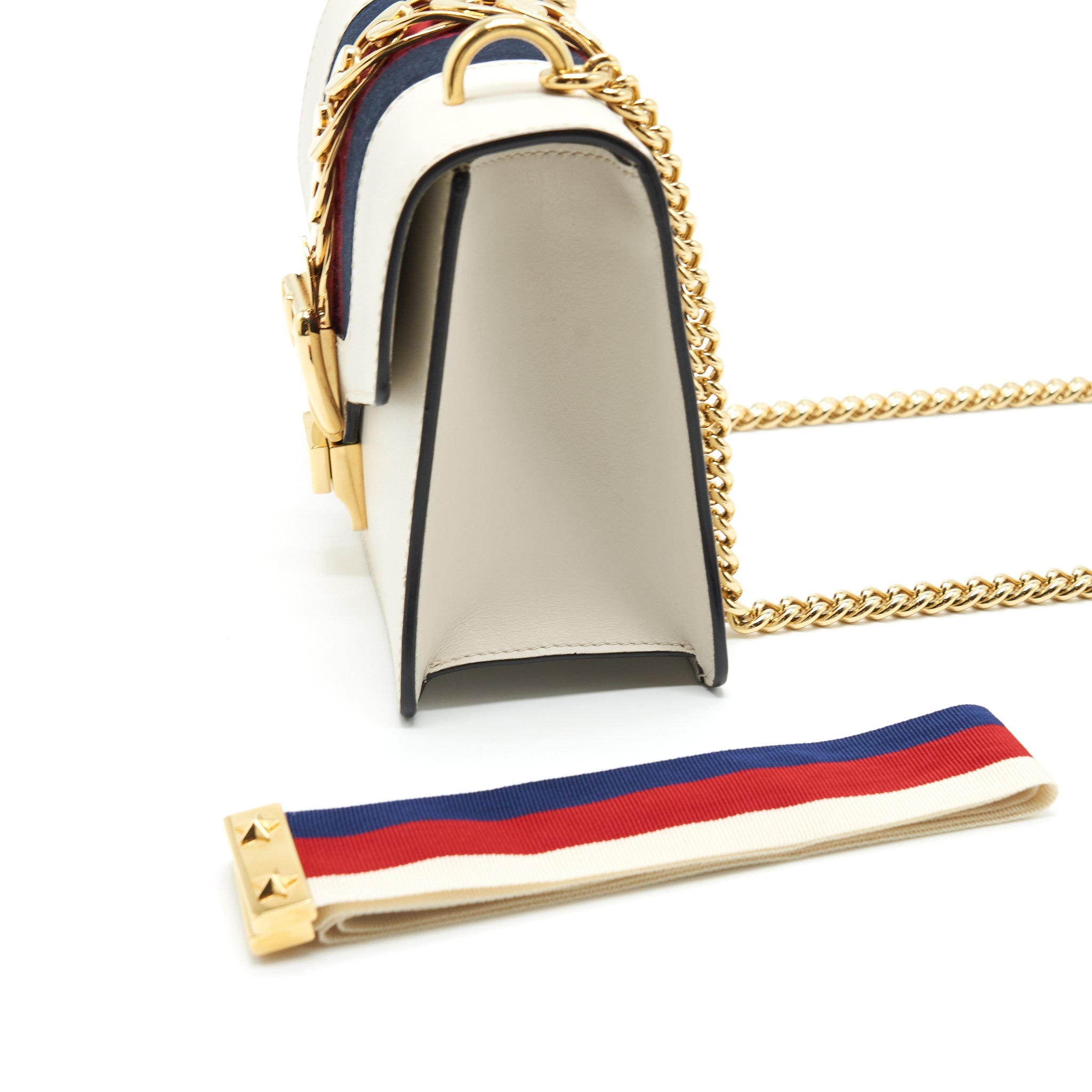 GUCCI MINI SYLVIE CHAIN BAG WHITE GHW