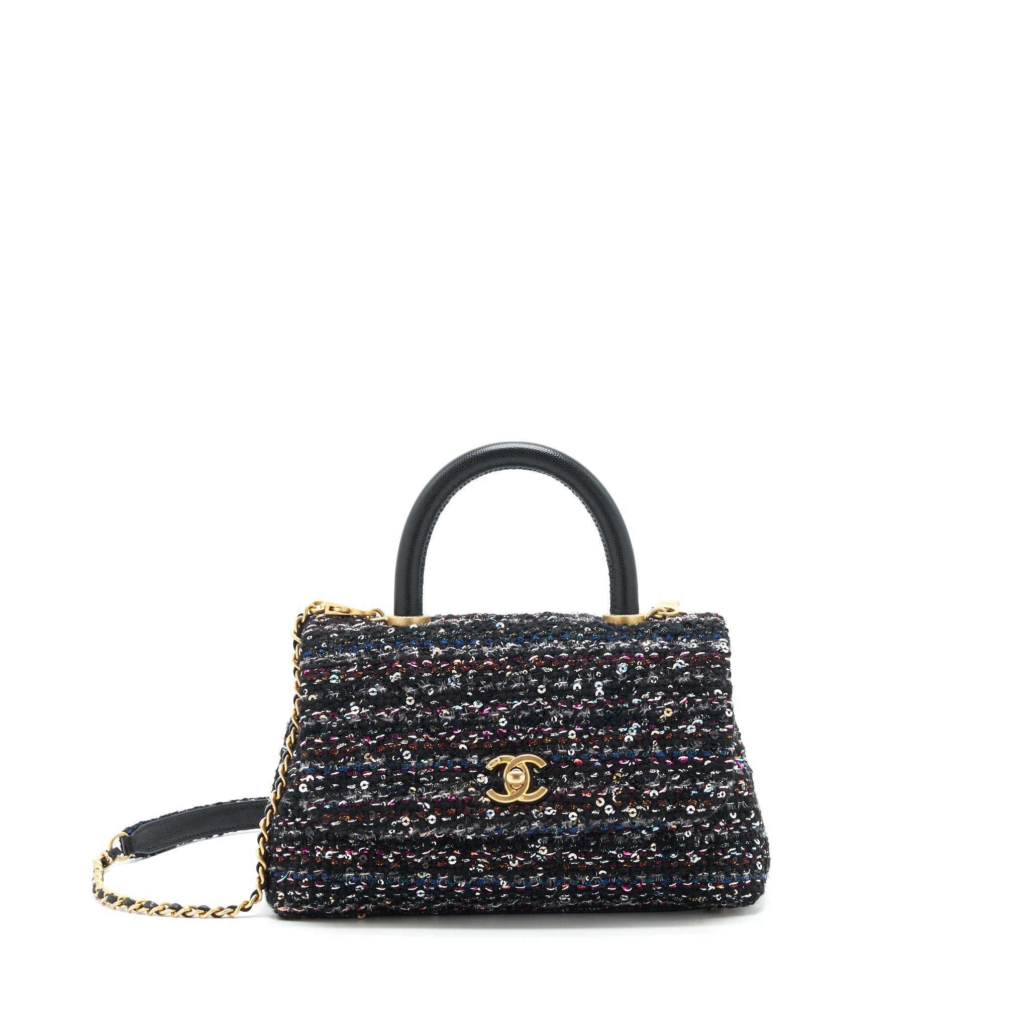 CHANEL SMALL TWEED COCO HANDLE 24CM BLACK GHW