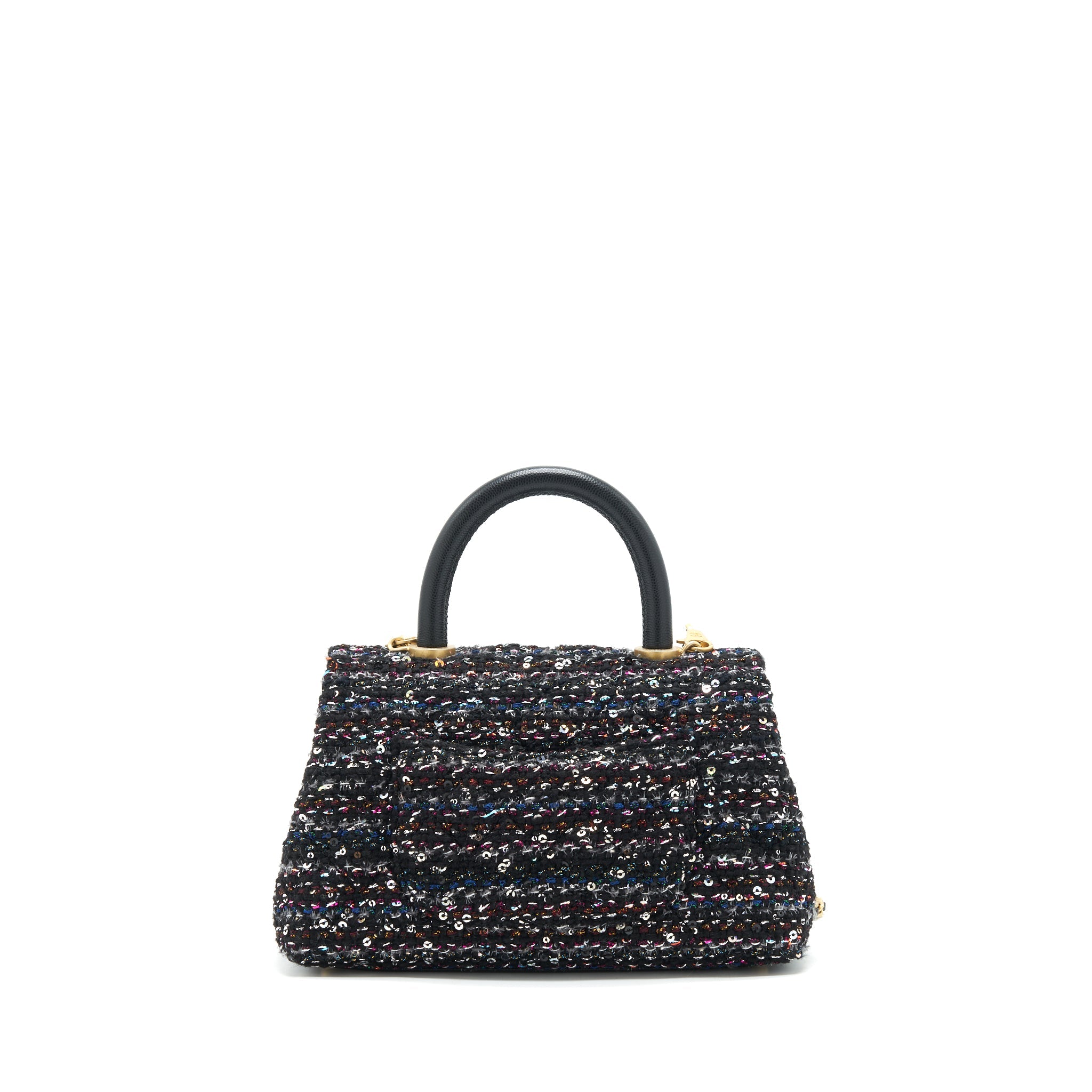 CHANEL SMALL TWEED COCO HANDLE 24CM BLACK GHW