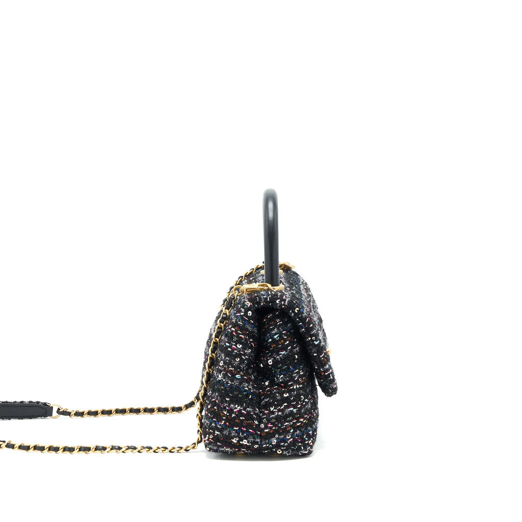 CHANEL SMALL TWEED COCO HANDLE 24CM BLACK GHW