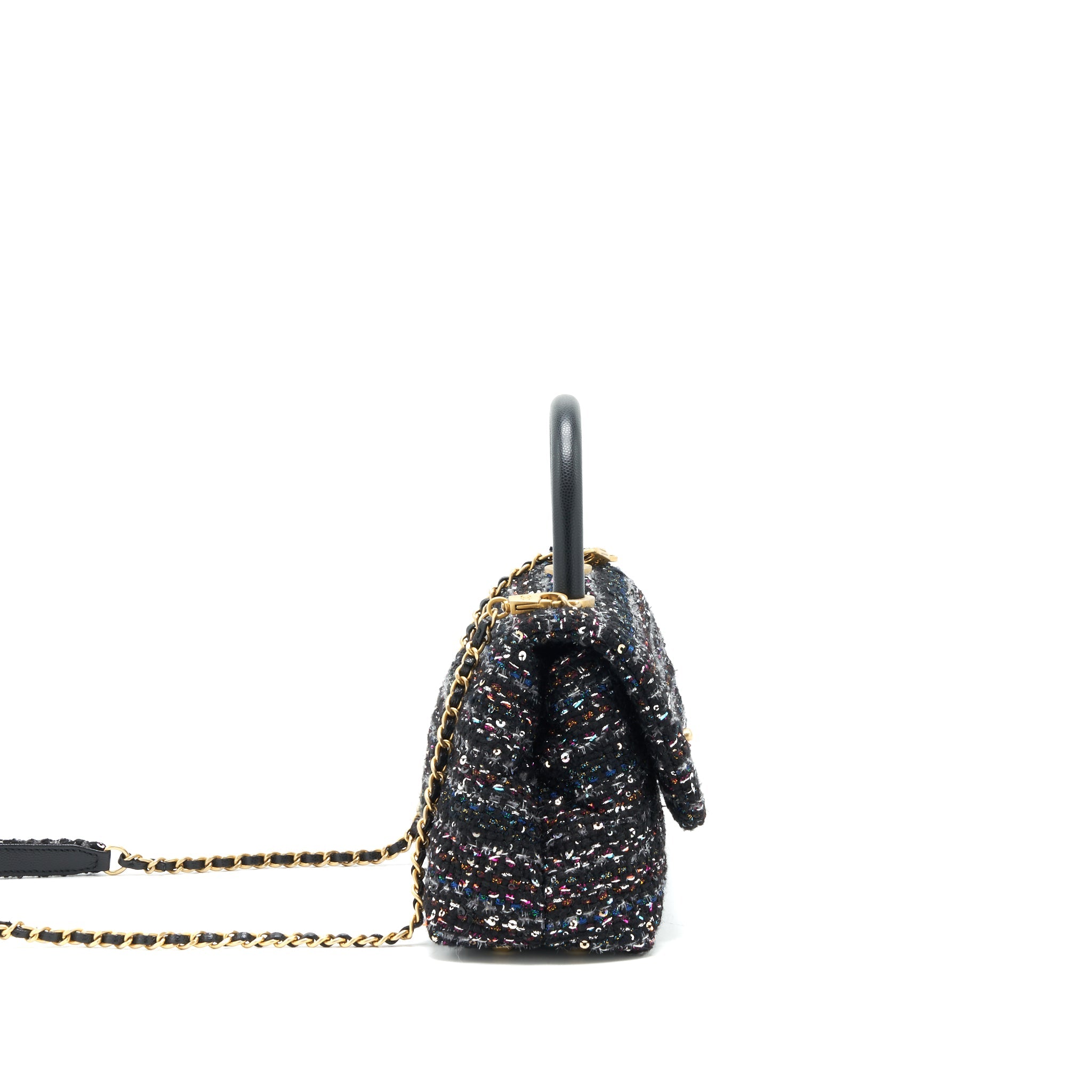 CHANEL SMALL TWEED COCO HANDLE 24CM BLACK GHW