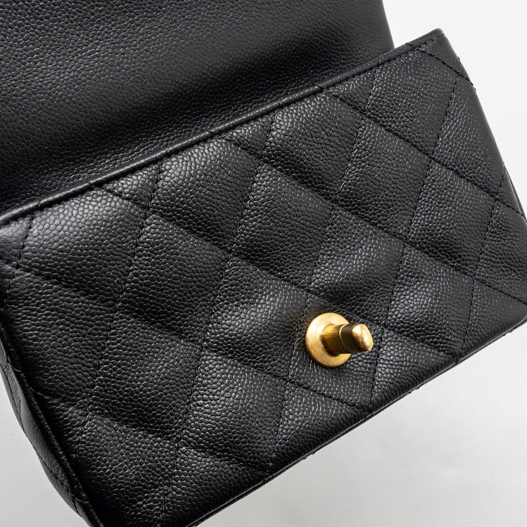 CHANEL COCO LOVE MINI FLAP BAG ADJUSTABLE CHAIN CAVIAR BLACK GHW (MICROCHIP)