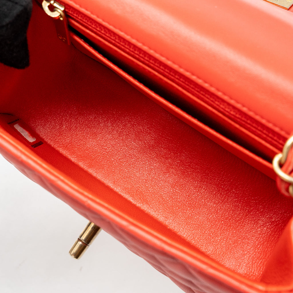 CHANEL MINI SQUARE FLAP BAG LAMBSKIN CORAL PINK GHW