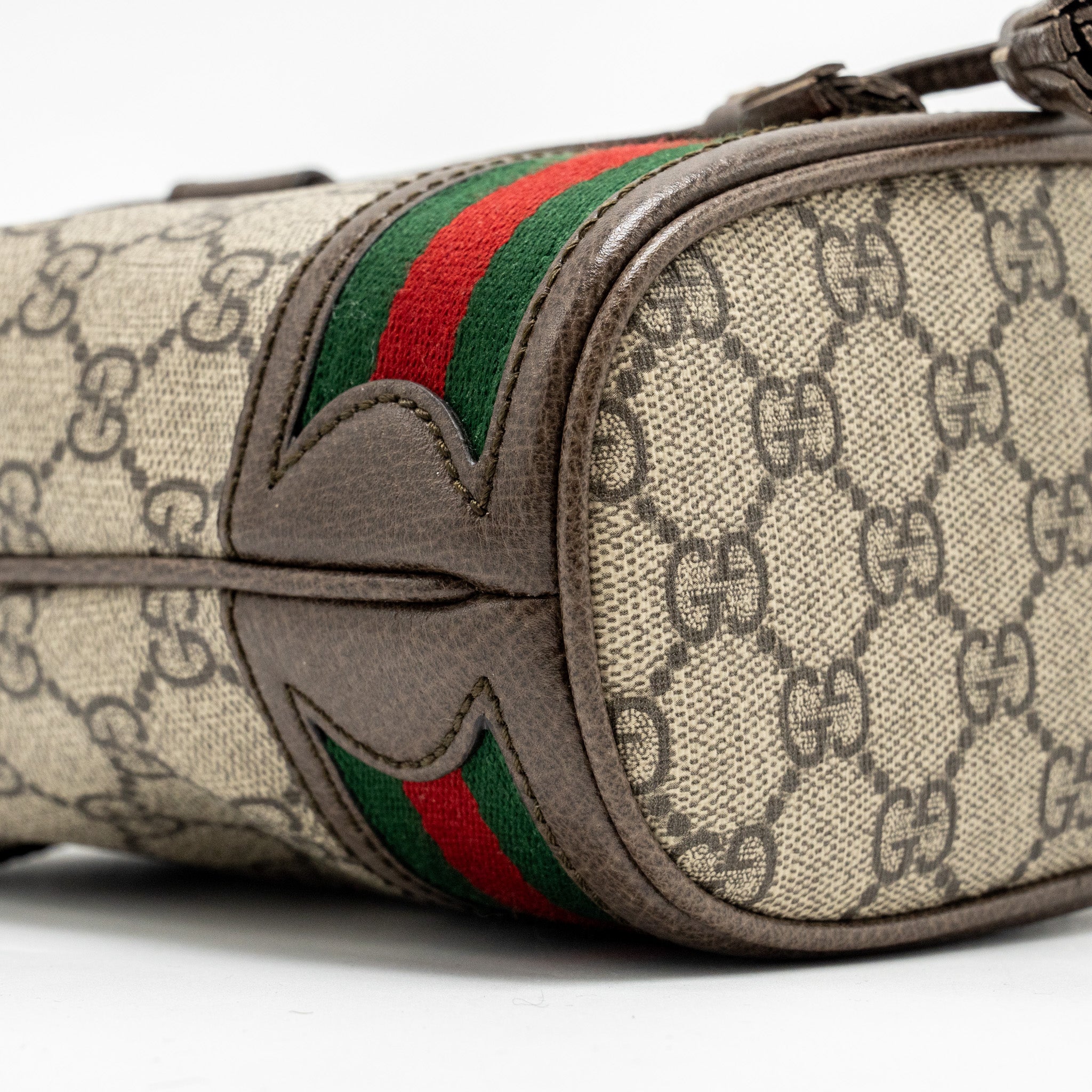 GUCCI OPHIDIA MINI BUCKET BAG GG SUPREME CANVAS BEIGE / EBONY GHW