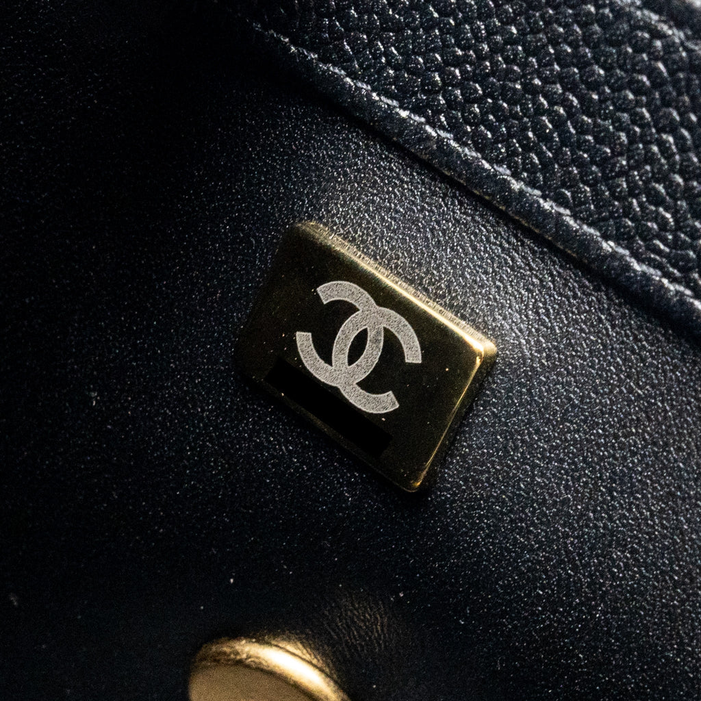 CHANEL COCO LOVE MINI FLAP BAG ADJUSTABLE CHAIN CAVIAR BLACK GHW (MICROCHIP)