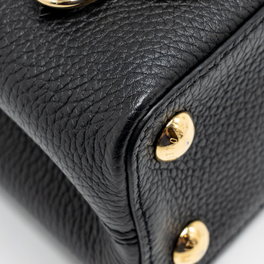 LOUIS VUITTON CAPUCINES BB WITH MONOGRAM FLOWER EMBELLISHMENTS TAURILLON BLACK GHW