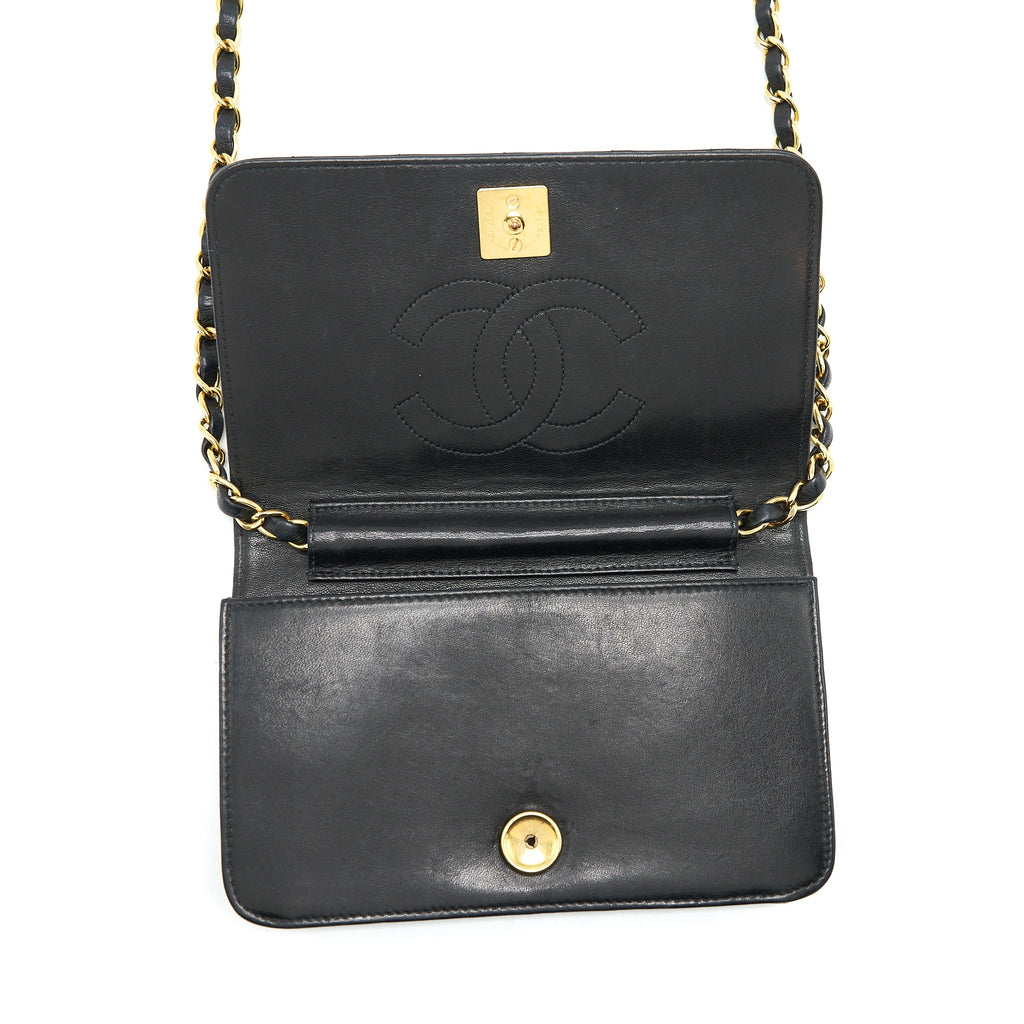 CHANEL VINTAGE QUILTED FLAP CHAIN WALLET BLACK GHW