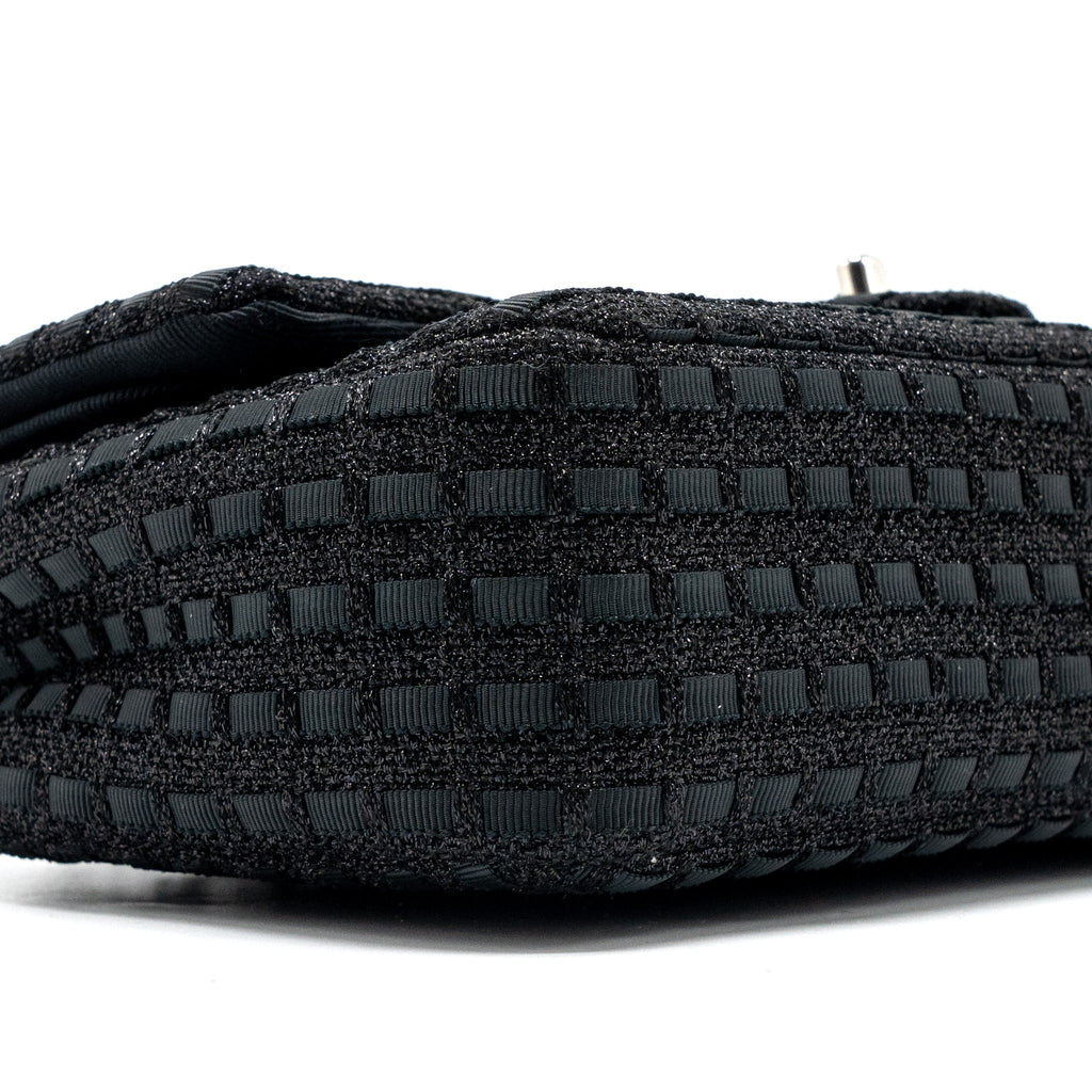 CHANEL MEDIUM CLASSIC DOUBLE FLAP BAG TWEED BLACK SHW