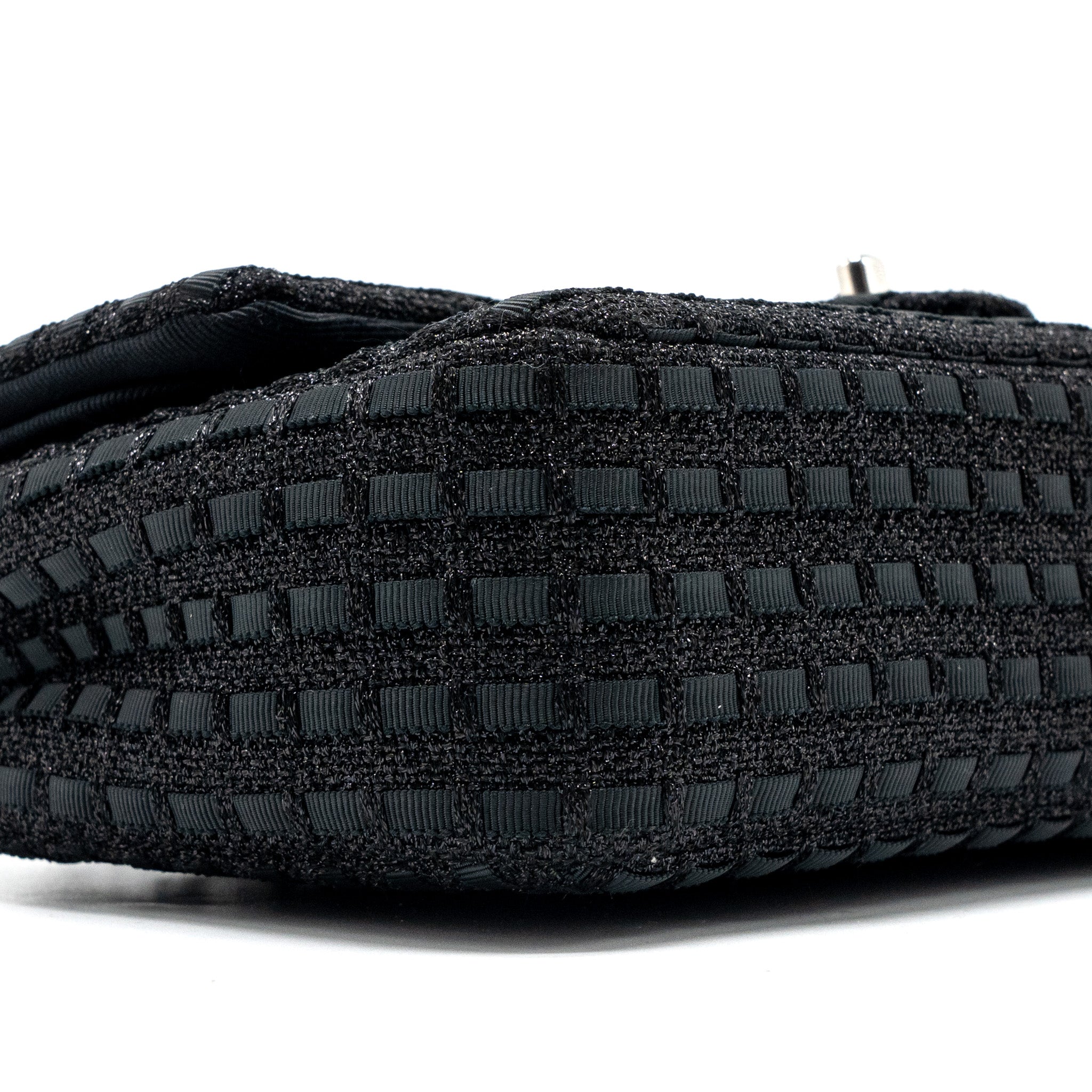 CHANEL MEDIUM CLASSIC DOUBLE FLAP BAG TWEED BLACK SHW