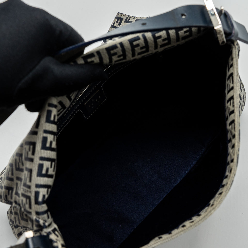 FENDI ZUCCHINO MAMA FLAP BAG FF JACQUARD CANVAS GREY SHW