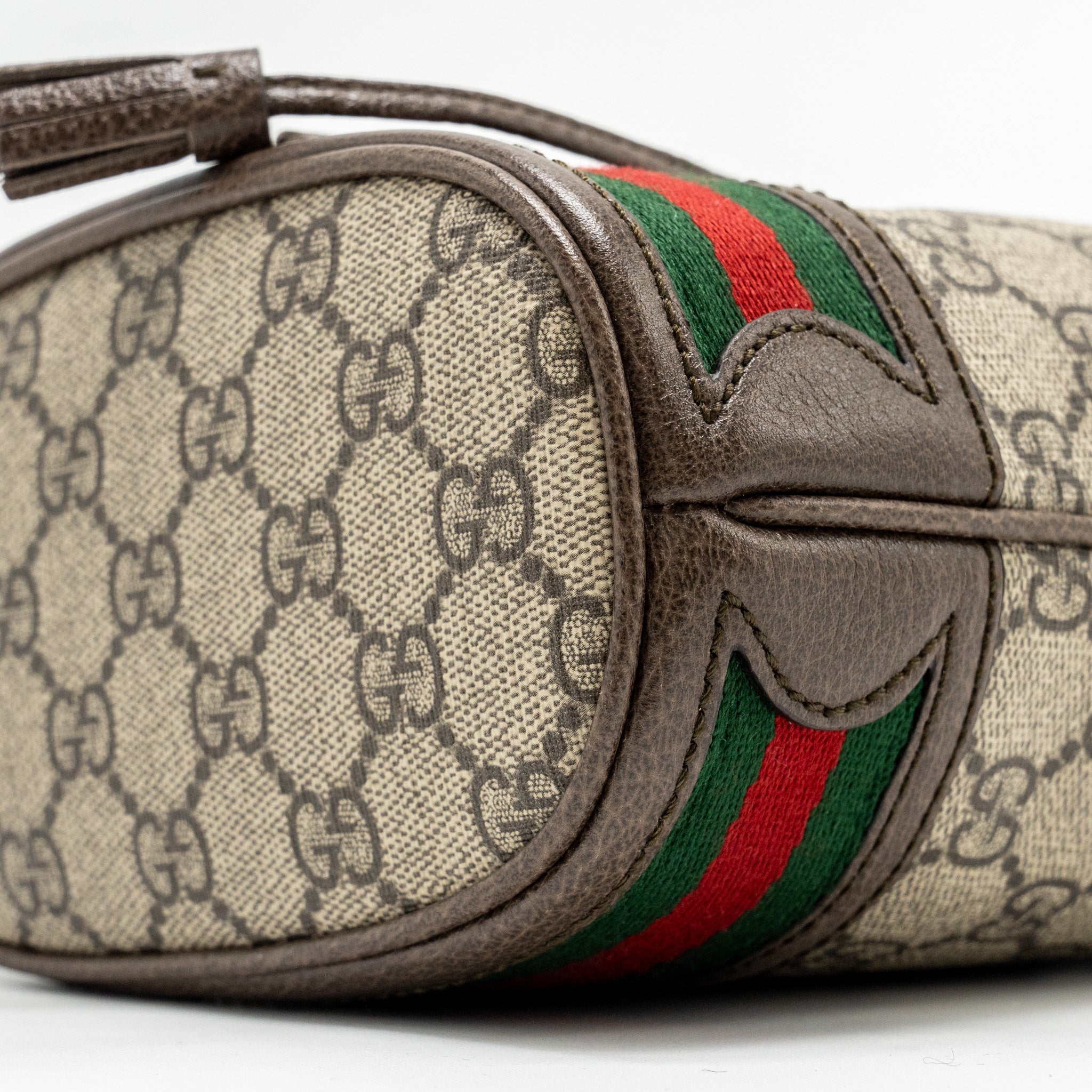 GUCCI OPHIDIA MINI BUCKET BAG GG SUPREME CANVAS BEIGE / EBONY GHW