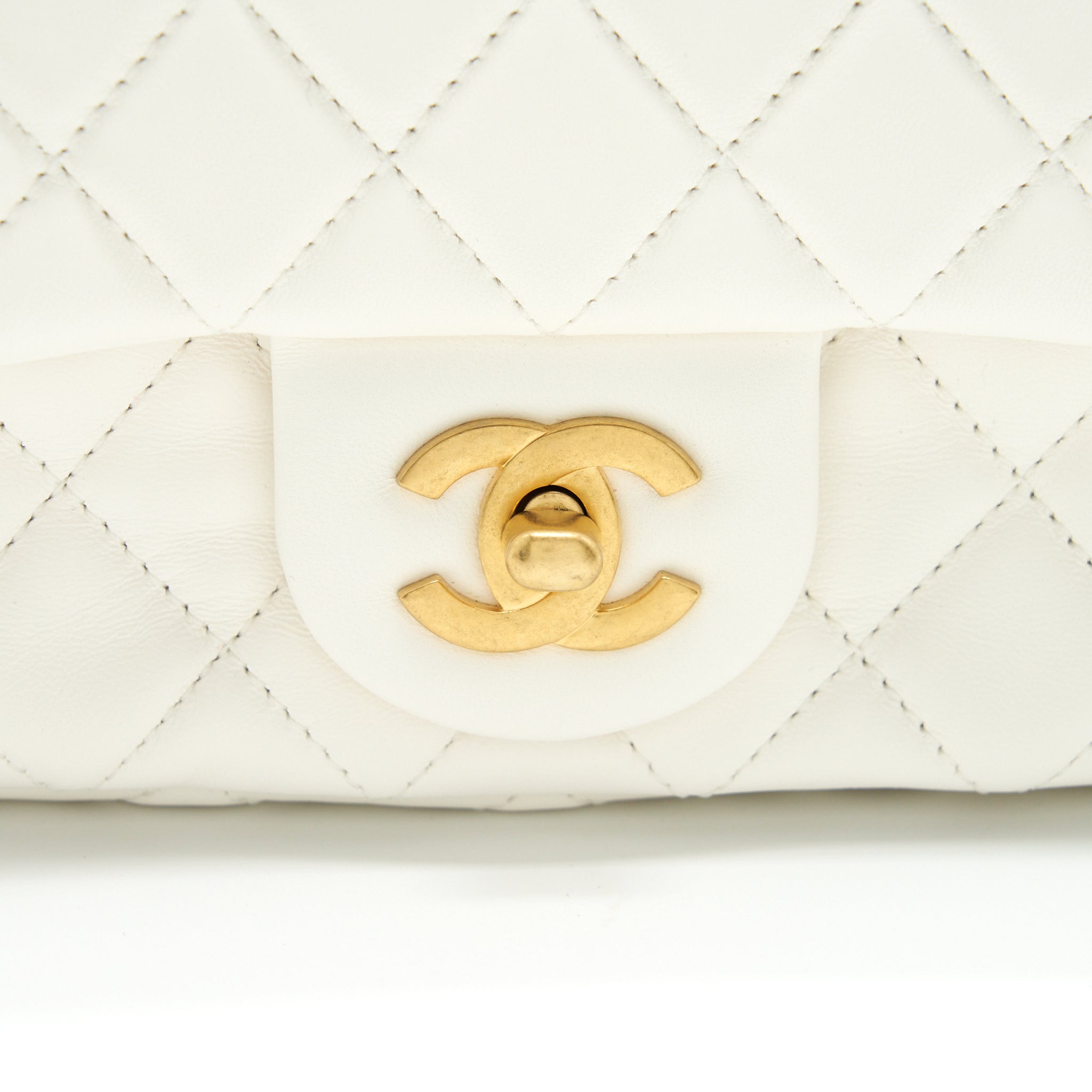 CHANEL PEARL CRUSH MINI RECTANGULAR FLAP BAG LAMBSKIN WHITE GHW (MICROCHIP)