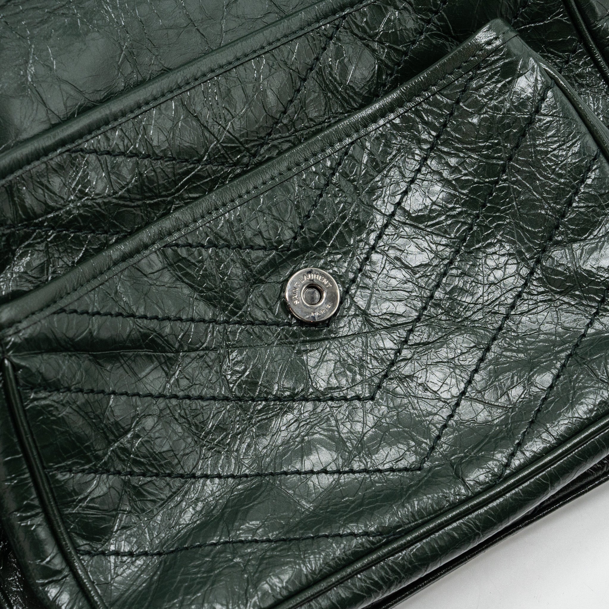 SAINT LAURENT MEDIUM NIKI CALFSKIN GREEN RUTHENIUM HARDWARE