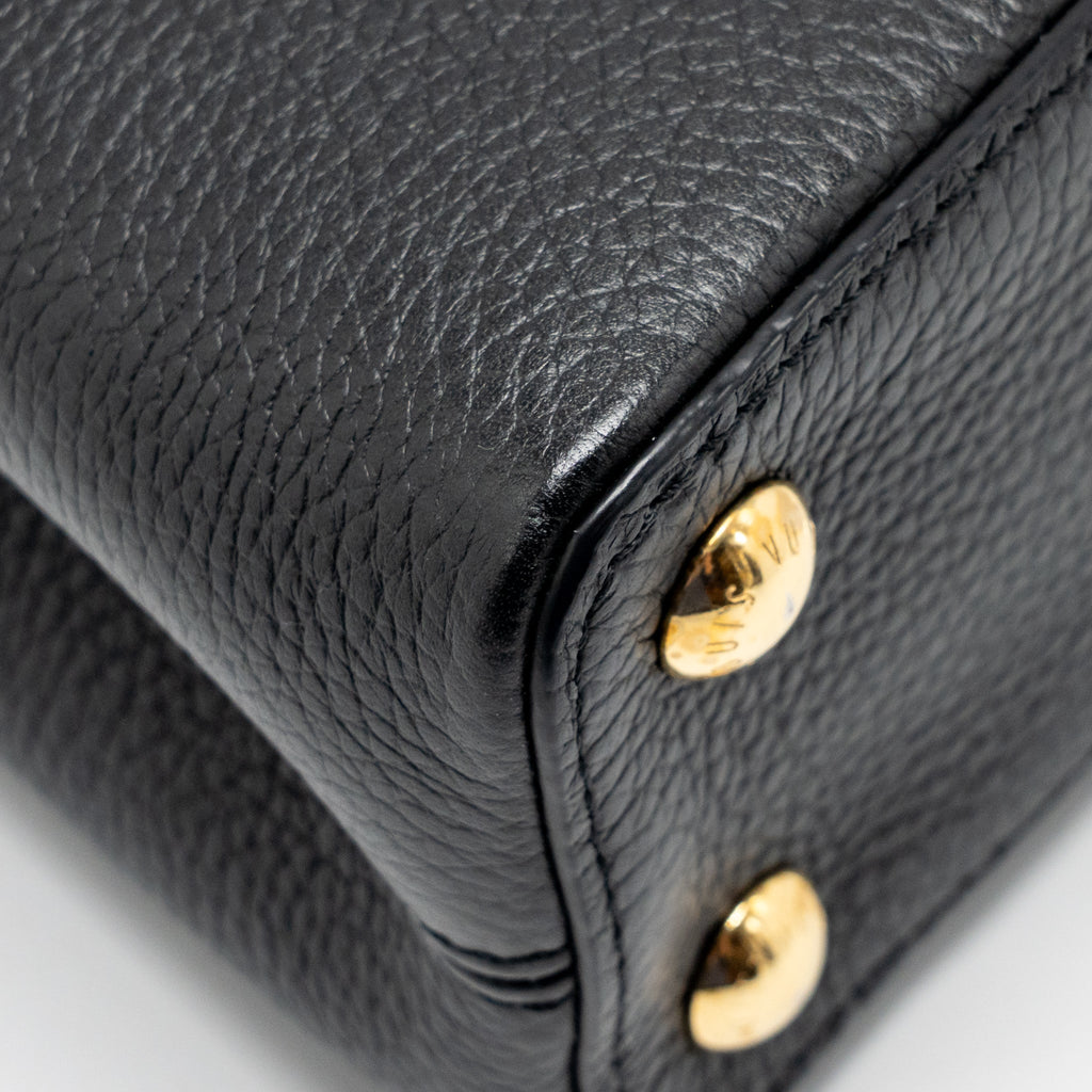 LOUIS VUITTON CAPUCINES BB WITH MONOGRAM FLOWER EMBELLISHMENTS TAURILLON BLACK GHW
