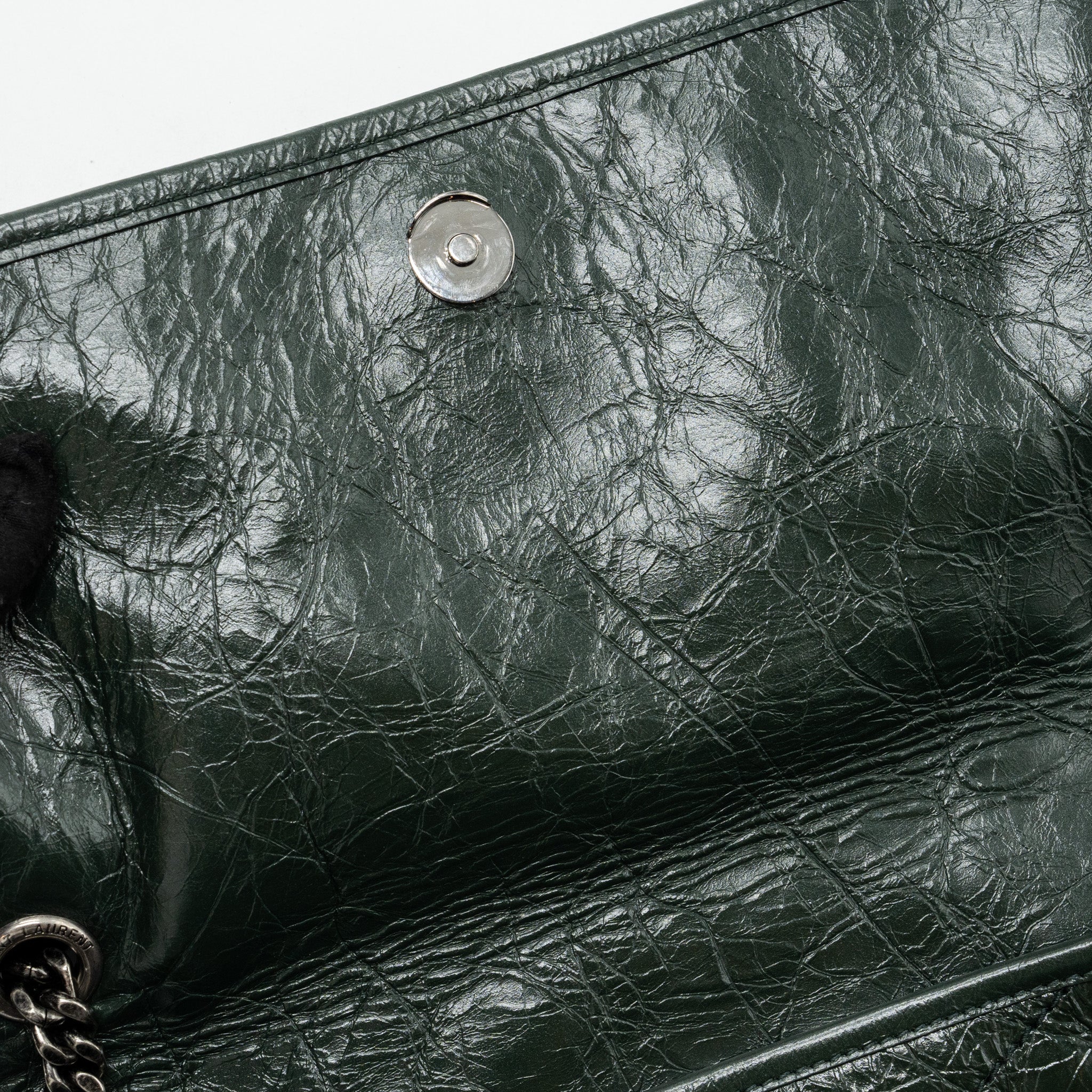 SAINT LAURENT MEDIUM NIKI CALFSKIN GREEN RUTHENIUM HARDWARE