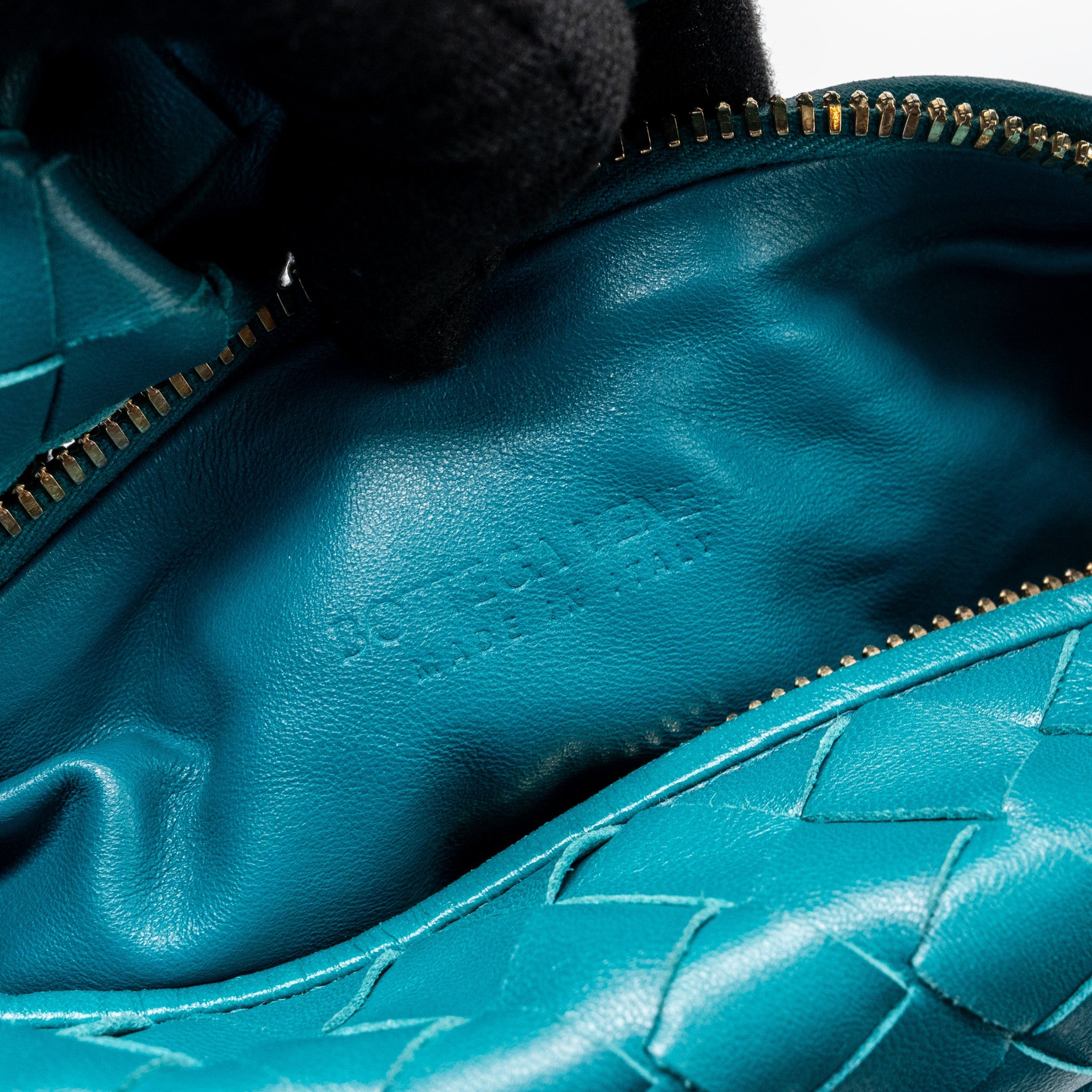 BOTTEGA VENETA MINI JODIE LAMBSKIN BLUE GHW
