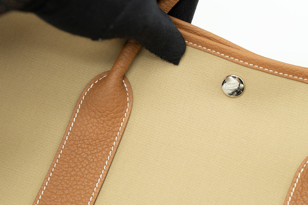 HERMES GARDEN PARTY 36 CANVAS/LEATHER TRENCH/GOLD SHW
