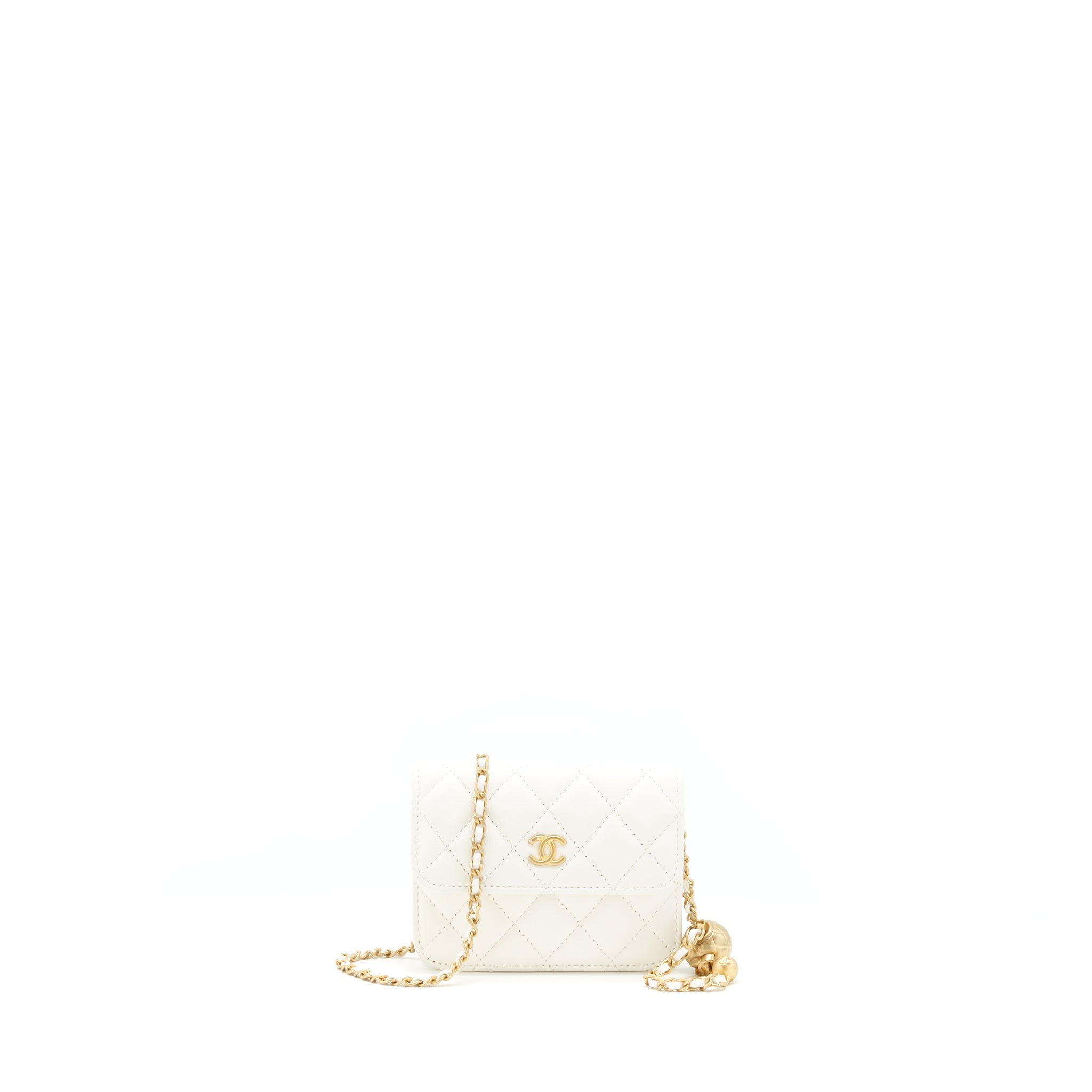 CHANEL 21B PEARL CRUSH MINI FLAP BAG WITH CHAIN/BELT BAG WHITE GHW