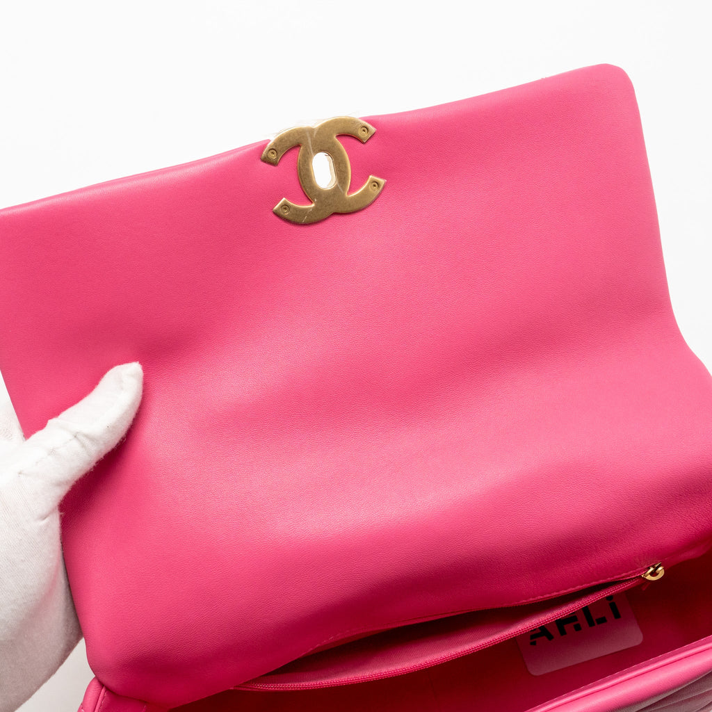 CHANEL LARGE 19 BAG LAMBSKIN PINK MULTICOLOUR HARDWARE (MICROCHIP)