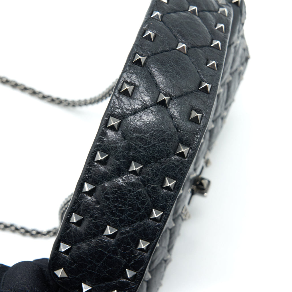 VALENTINO ROCKSTUD TOP HANDLE FLAP BAG WITH CHAIN BLACK SHW