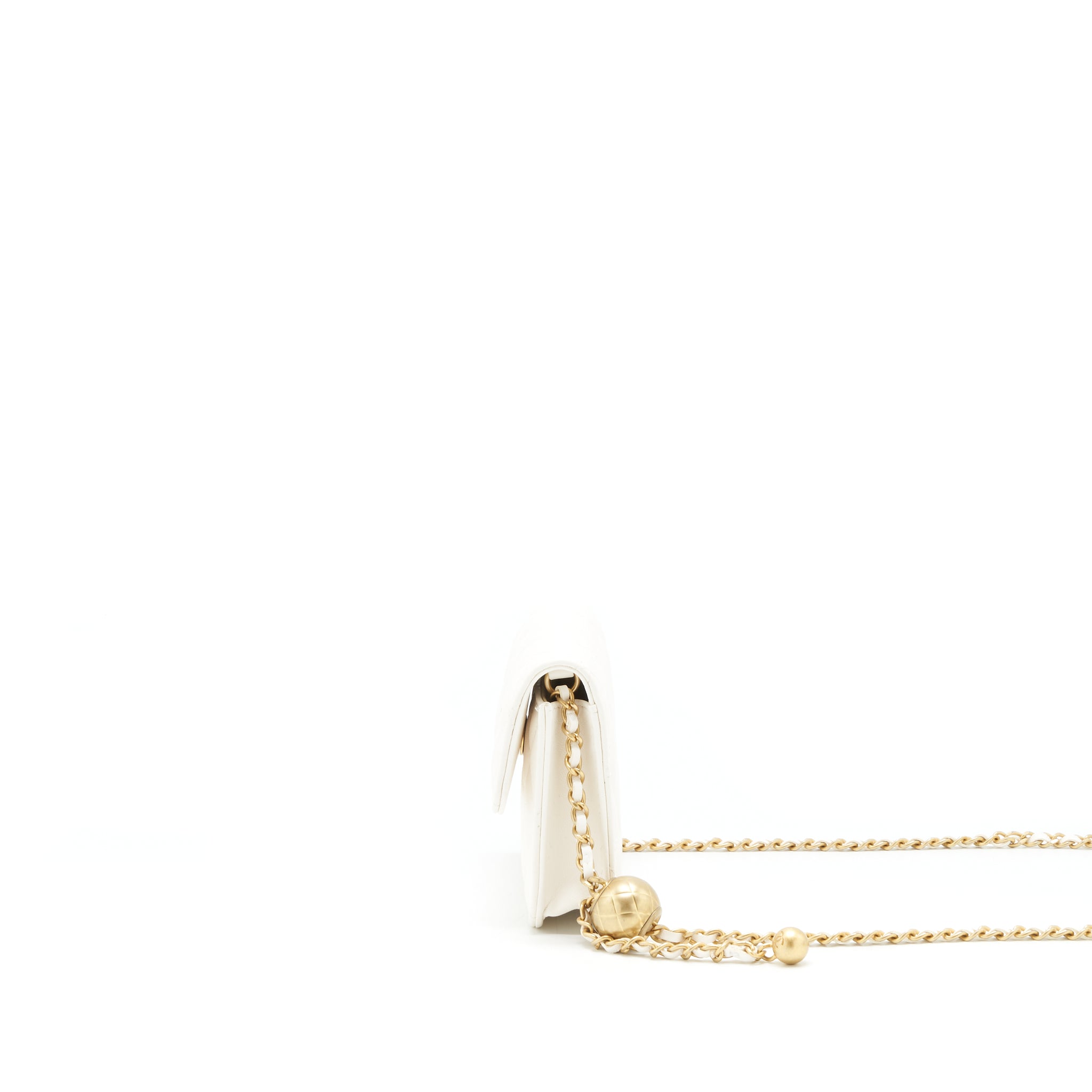 CHANEL 21B PEARL CRUSH MINI FLAP BAG WITH CHAIN/BELT BAG WHITE GHW