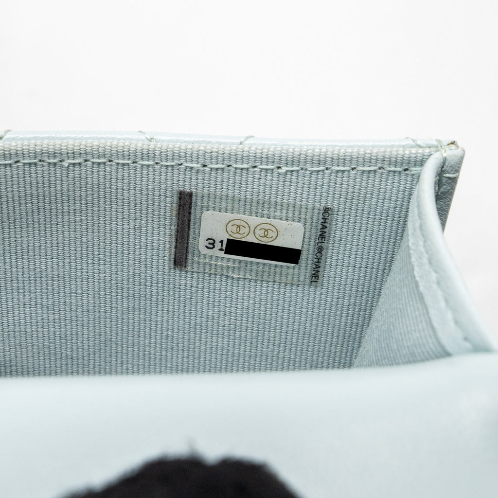 CHANEL TOP HANDLE MINI FLAP BAG WITH CHAIN LAMBSKIN LIGHT BLUE LGHW