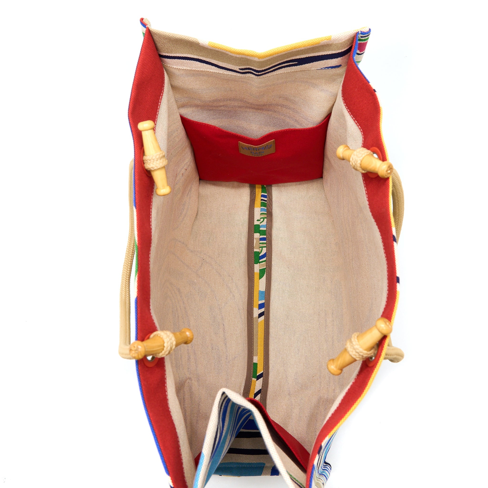 HERMES FARNIENTE BEACH BAG COTTON ROUGE/JAUNE