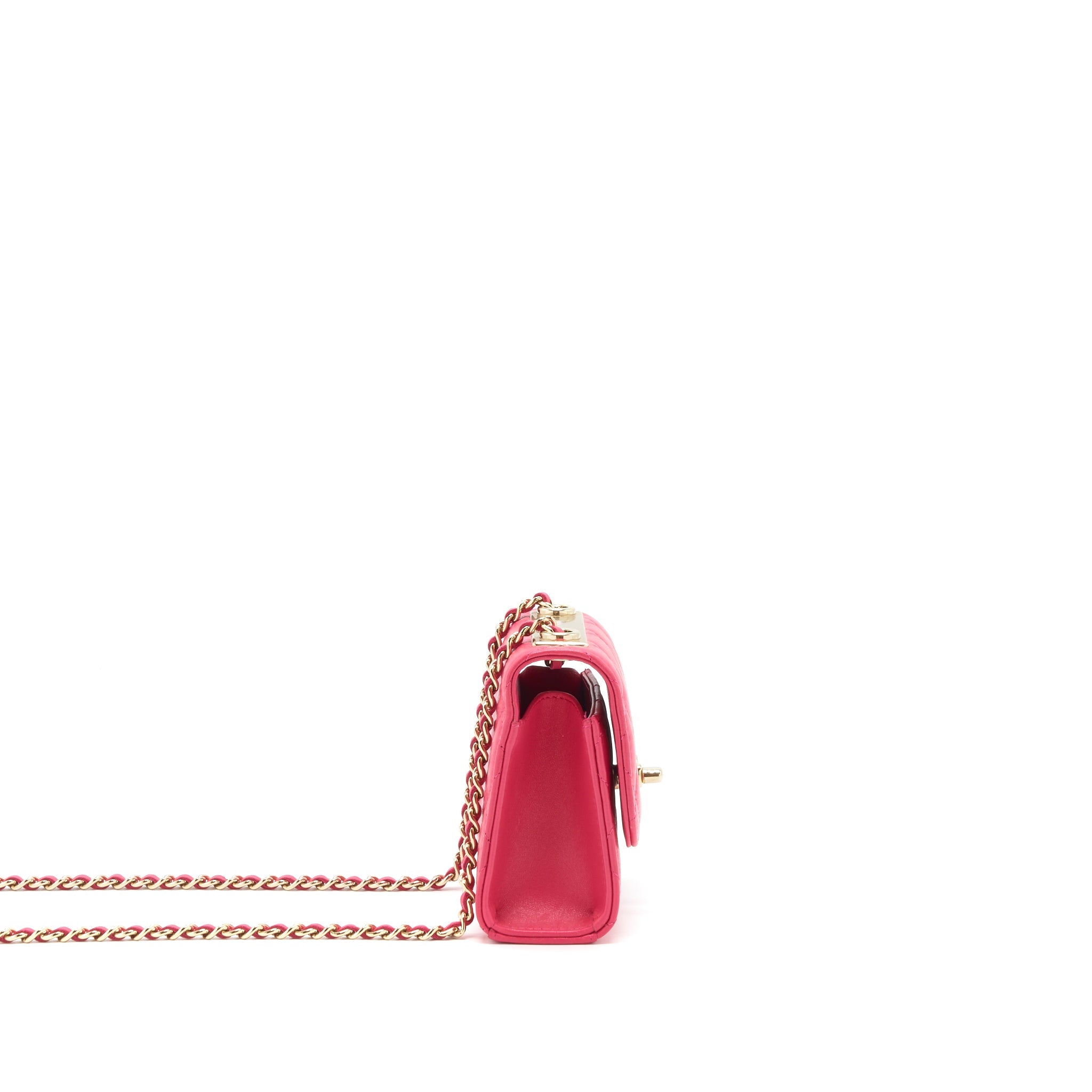 CHANEL MINI TRENDY CC CHAIN WALLET LAMBSKIN HOT PINK LGHW