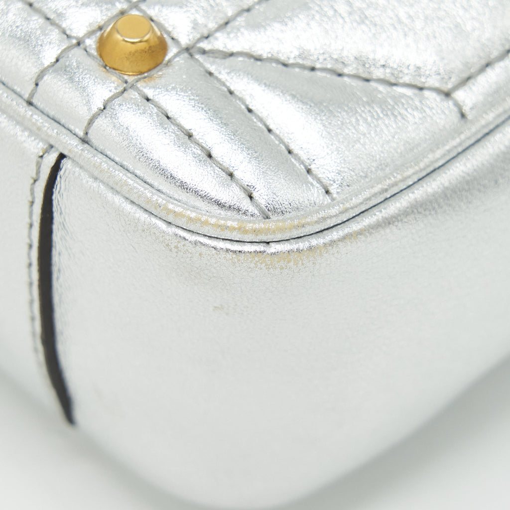 GUCCI MINI GG MARMONT FLAP BAG LIMITED EDITION SILVER WITH PEARL/GOLD HARDWARE