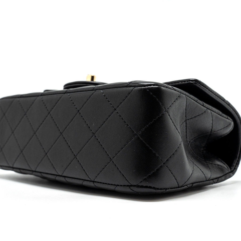 CHANEL TOP HANDLE MINI RECTANGULAR FLAP BAG LAMBSKIN BLACK LGHW (MICROCHIP)
