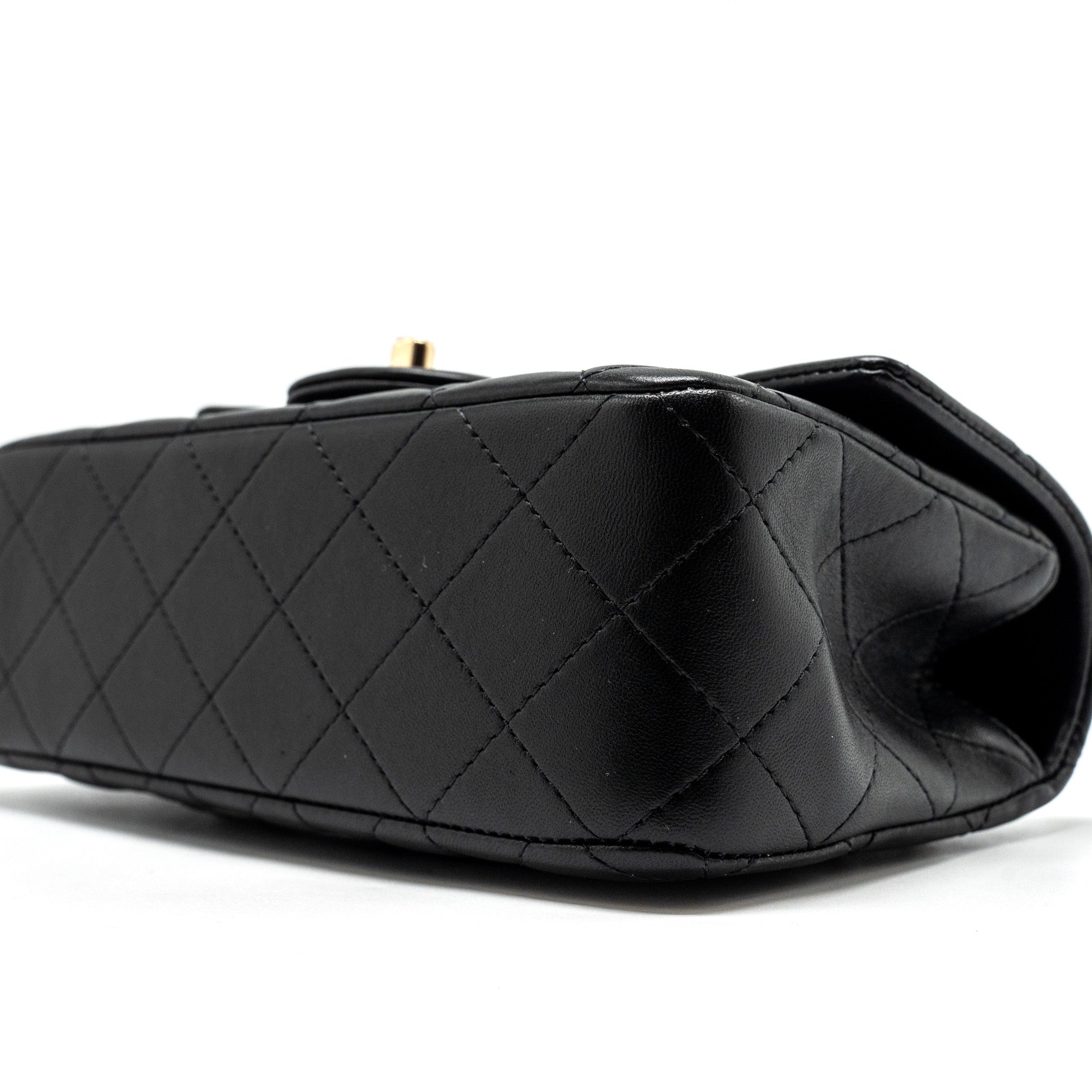 CHANEL TOP HANDLE MINI RECTANGULAR FLAP BAG LAMBSKIN BLACK LGHW (MICROCHIP)