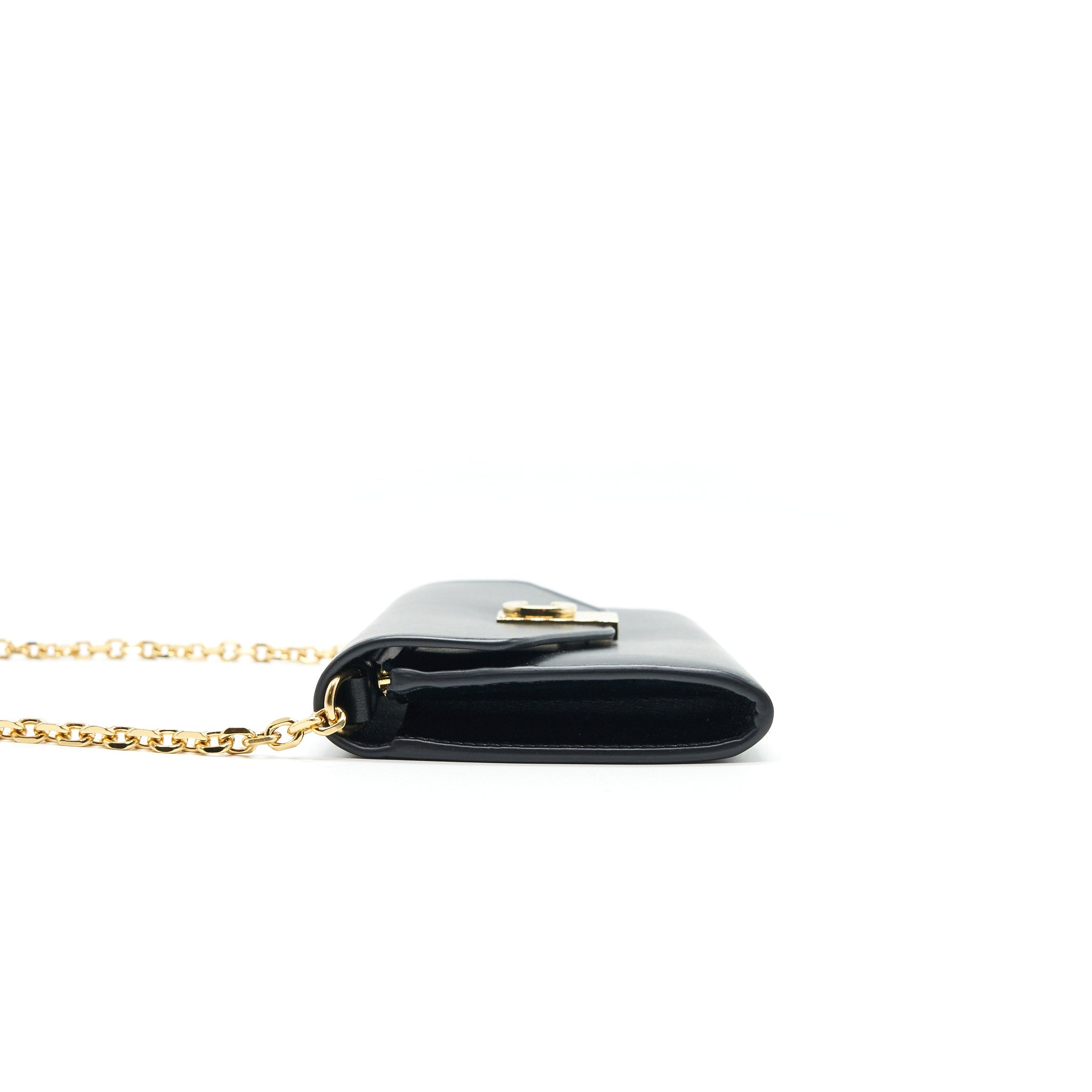 CELINE CALFSKIN C WALLET ON CHAIN BAG BLACK GHW