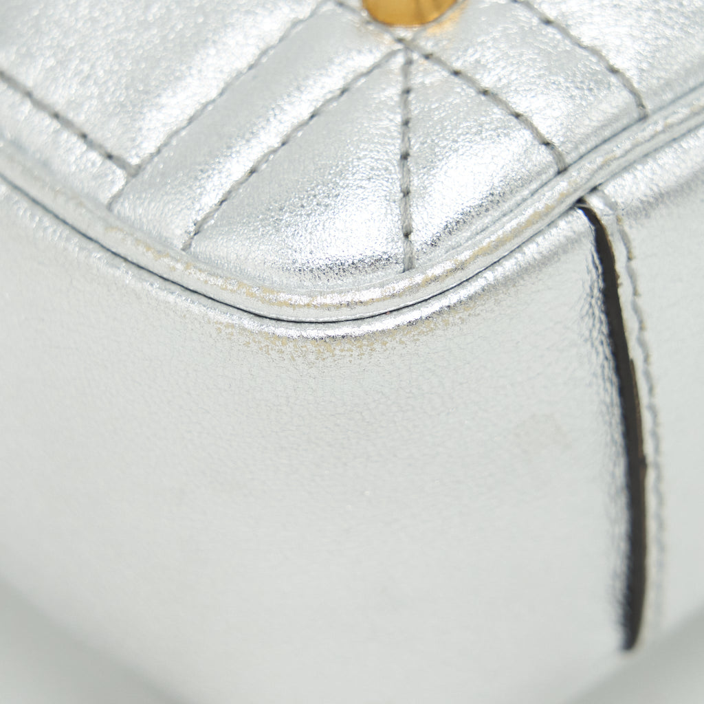 GUCCI MINI GG MARMONT FLAP BAG LIMITED EDITION SILVER WITH PEARL/GOLD HARDWARE