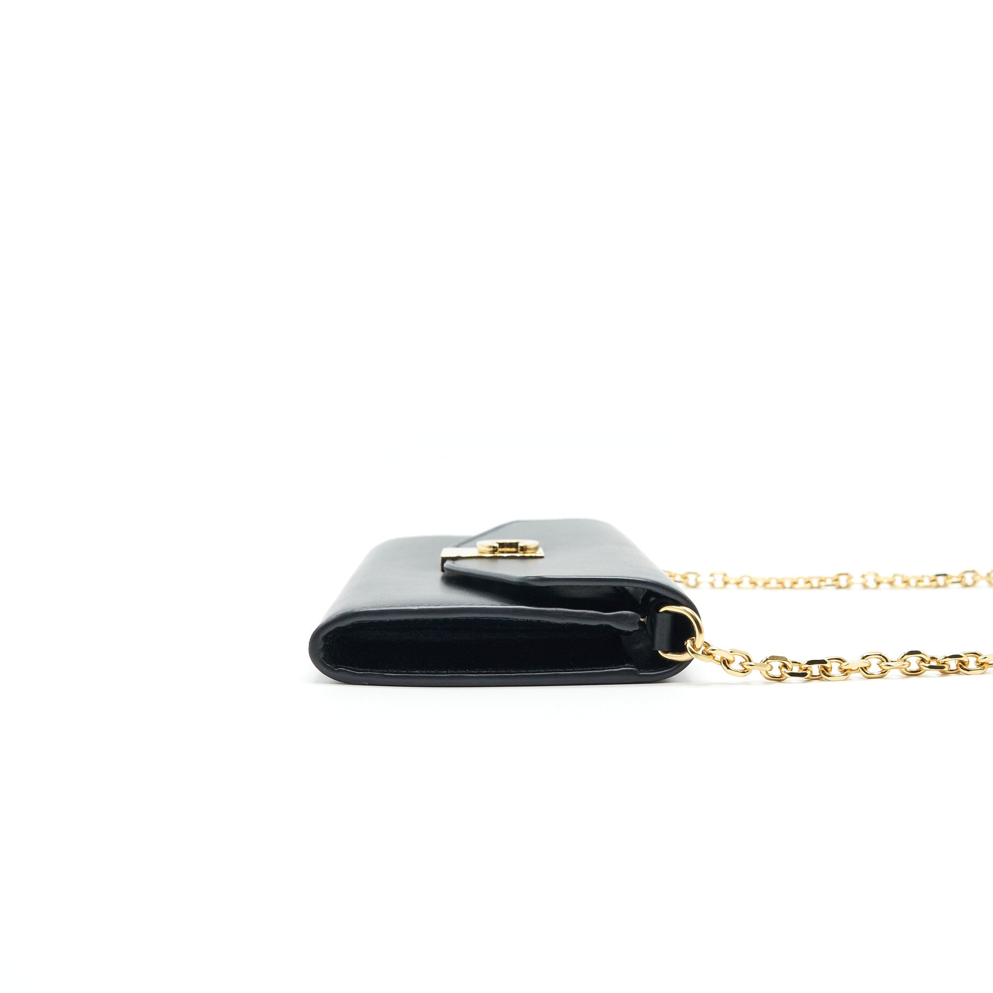 CELINE CALFSKIN C WALLET ON CHAIN BAG BLACK GHW