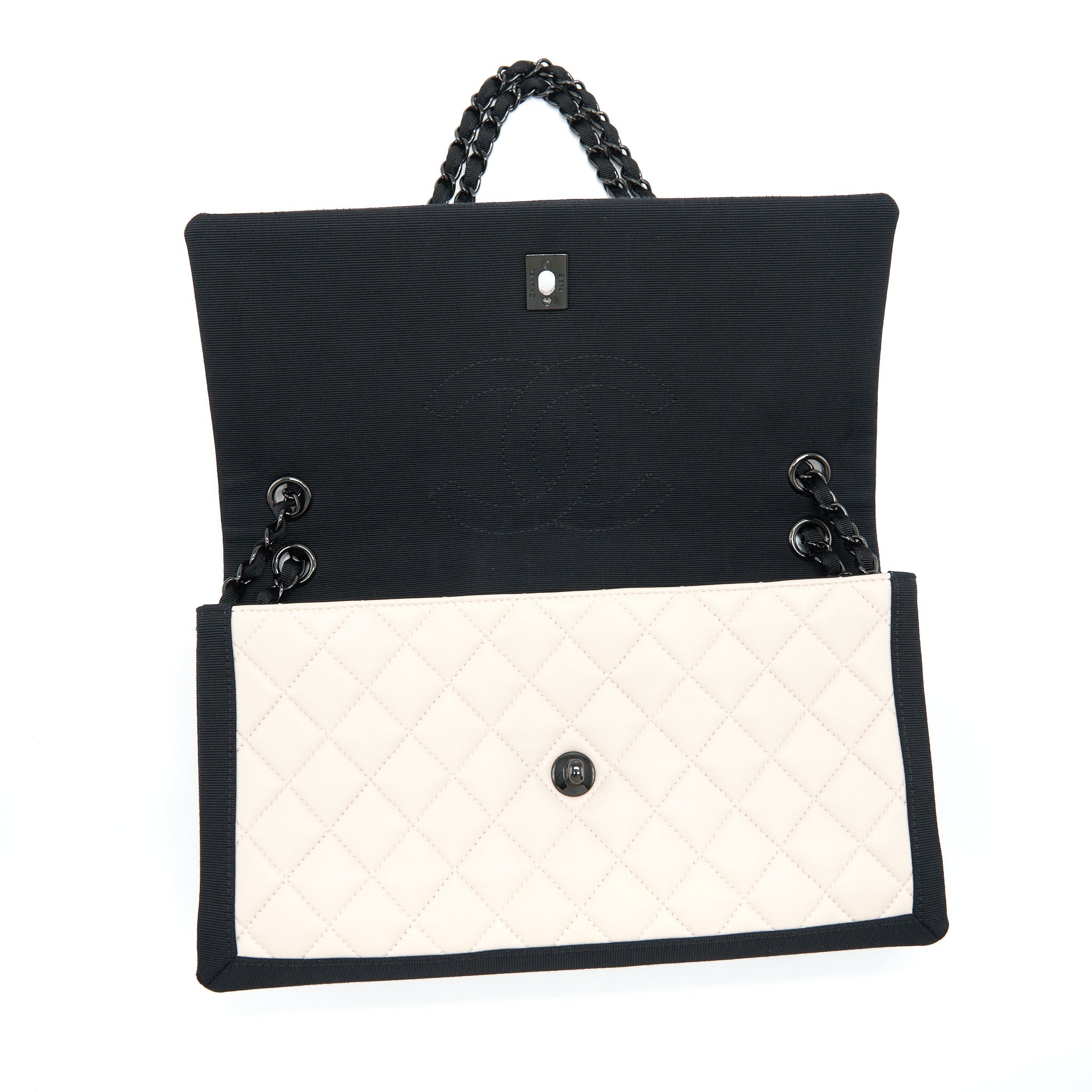 CHANEL SEASONAL FLAP BAG LAMBSKIN LIGHT BEIGE BLACK HARDWARE