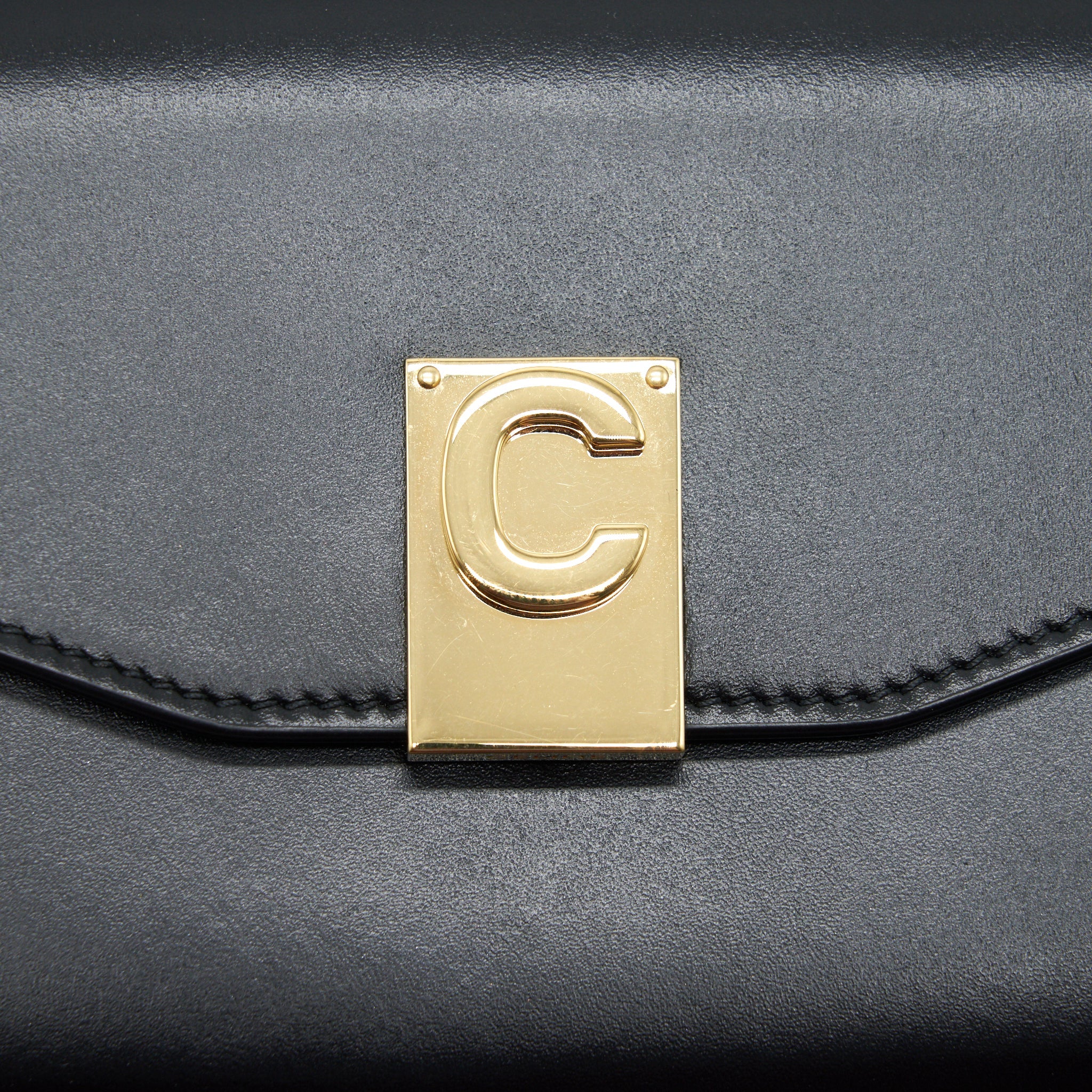 CELINE CALFSKIN C WALLET ON CHAIN BAG BLACK GHW