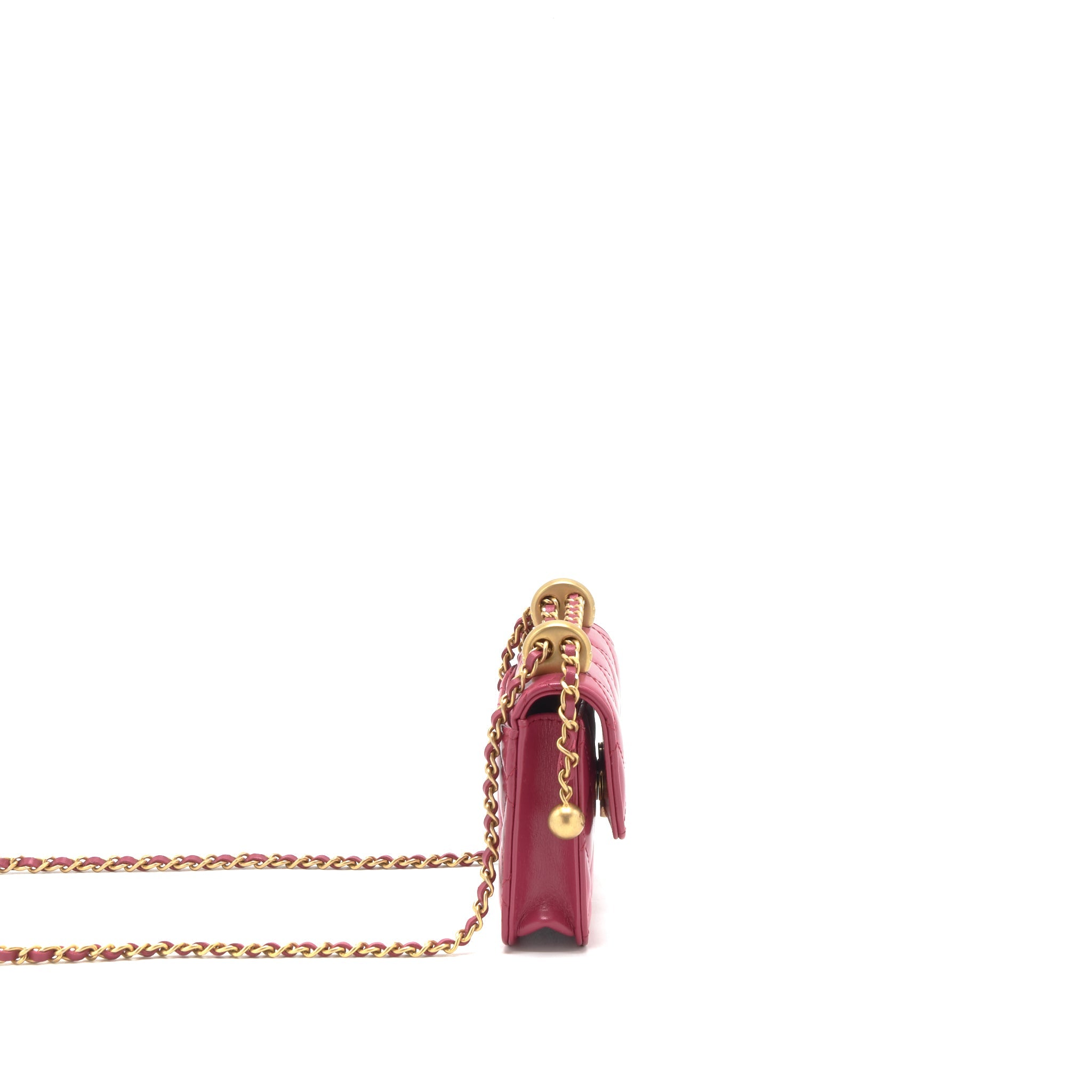CHANEL 21A GOLD CRUSH MINI FLAP BAG WITH CHAIN CALFSKIN RASPBERRY PINK GHW