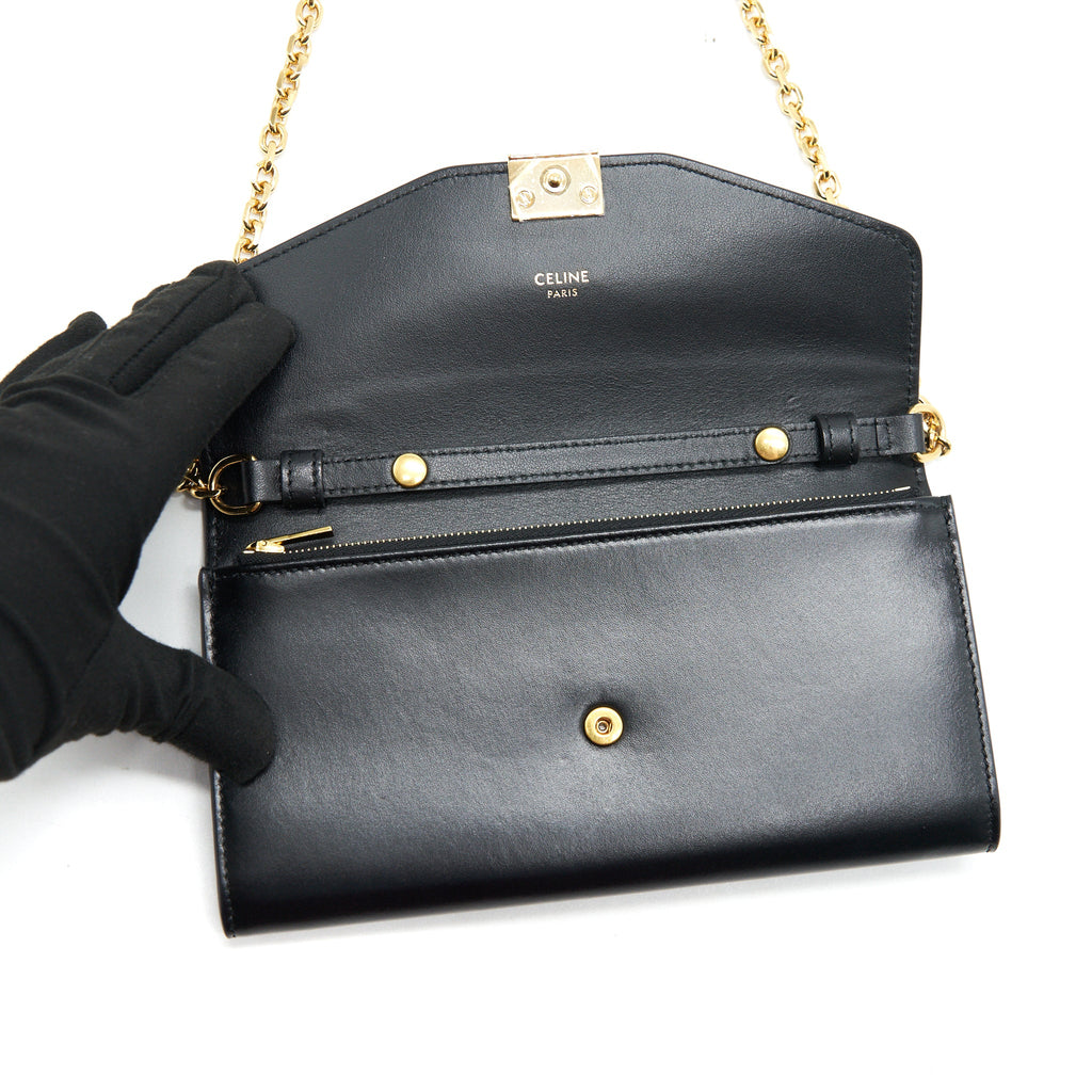 CELINE CALFSKIN C WALLET ON CHAIN BAG BLACK GHW