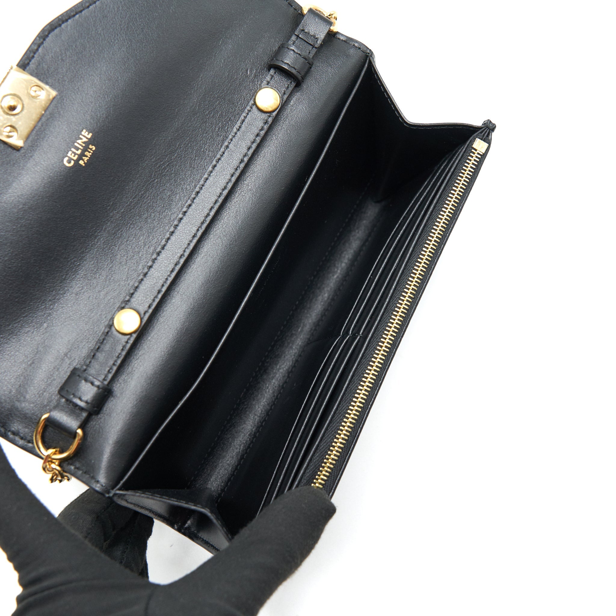 CELINE CALFSKIN C WALLET ON CHAIN BAG BLACK GHW