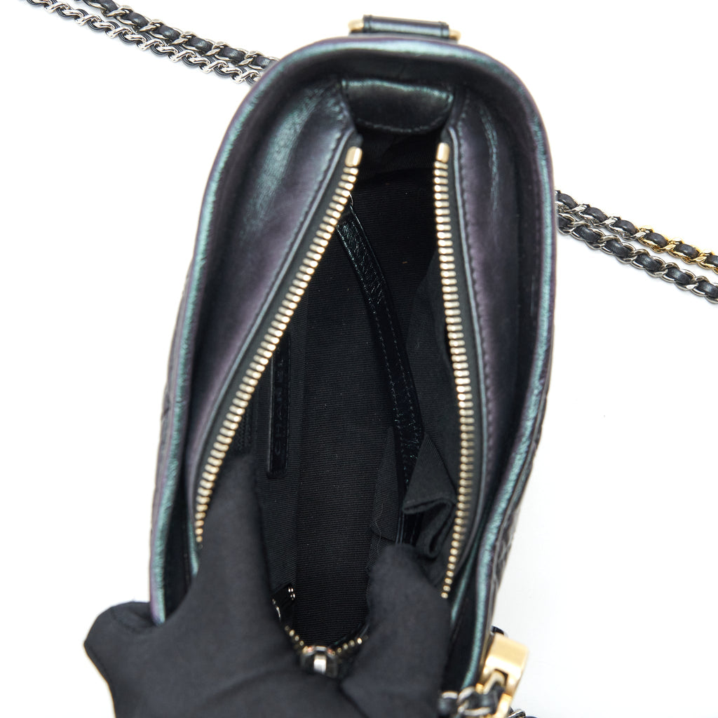 CHANEL SMALL GABRIELLE HOBO BAG LAMBSKIN IRIDESCENT PURPLE WITH GOLD/SILVER HARDWARE