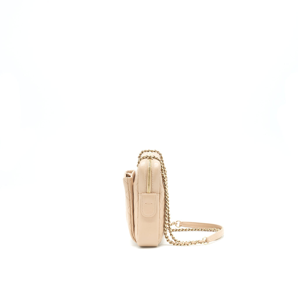 CHANEL QUILTED CHAIN SHOULDER BAG/ CROSSBODY BAG BEIGE LGHW