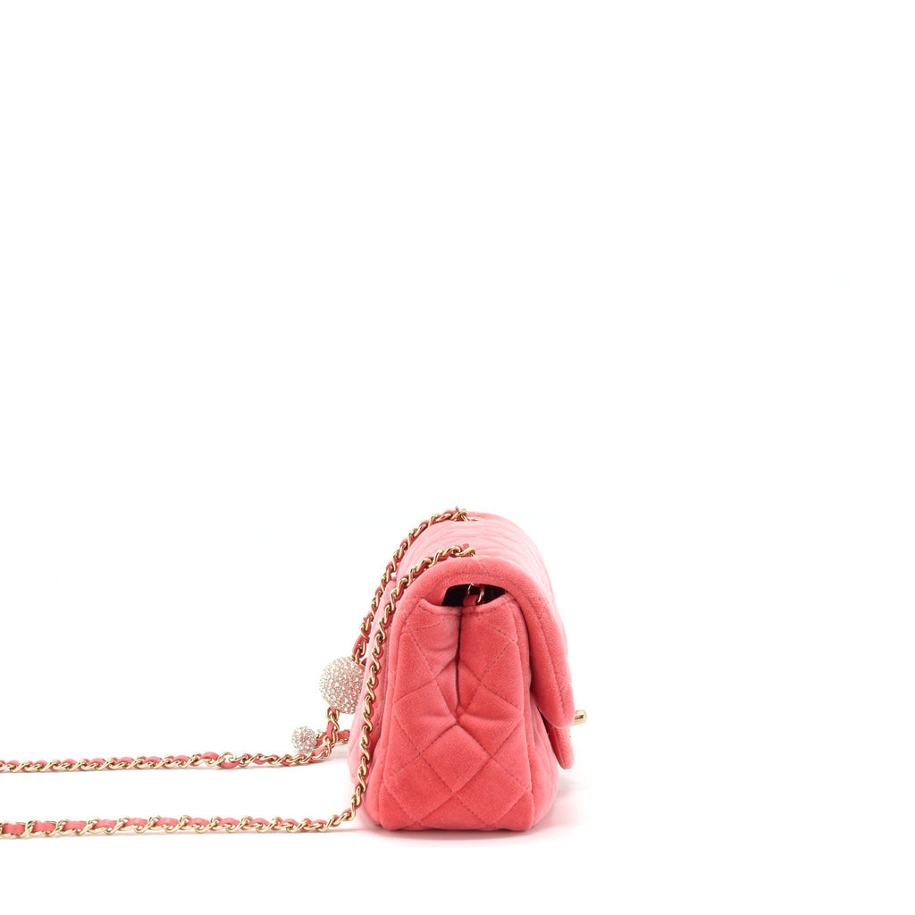 CHANEL PEARL CRUSH MINI SQUARE FLAP BAG VELVET PINK GHW