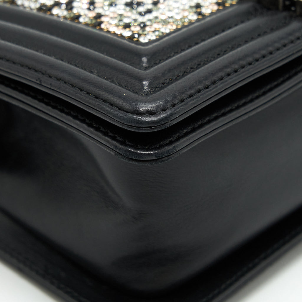 CHANEL SMALL BOY WITH CRYSTALS LAMBSKIN BLACK RUTHENIUM HARDWARE